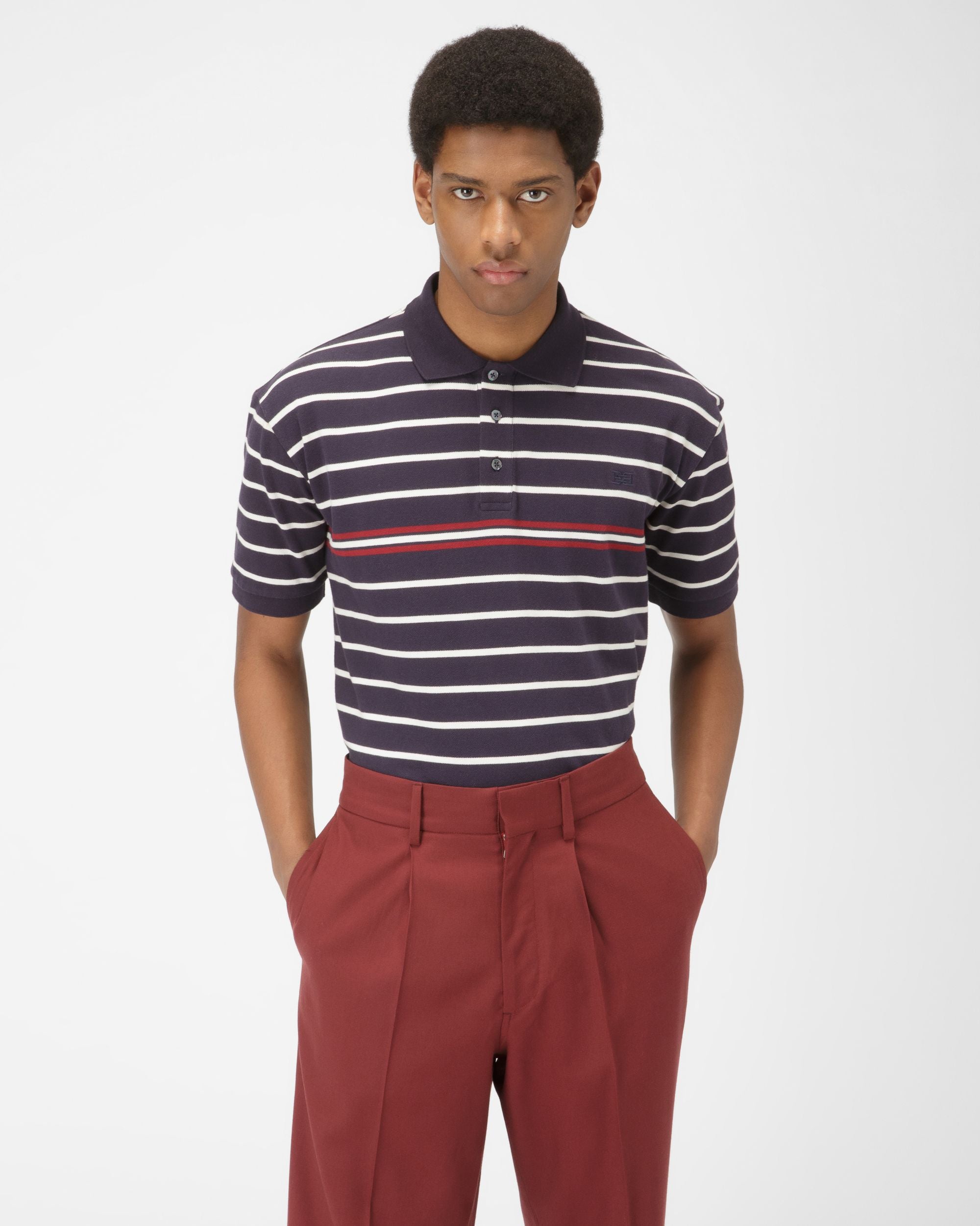 Cotton Polo Shirt In Navy - Men's - Bally - 01