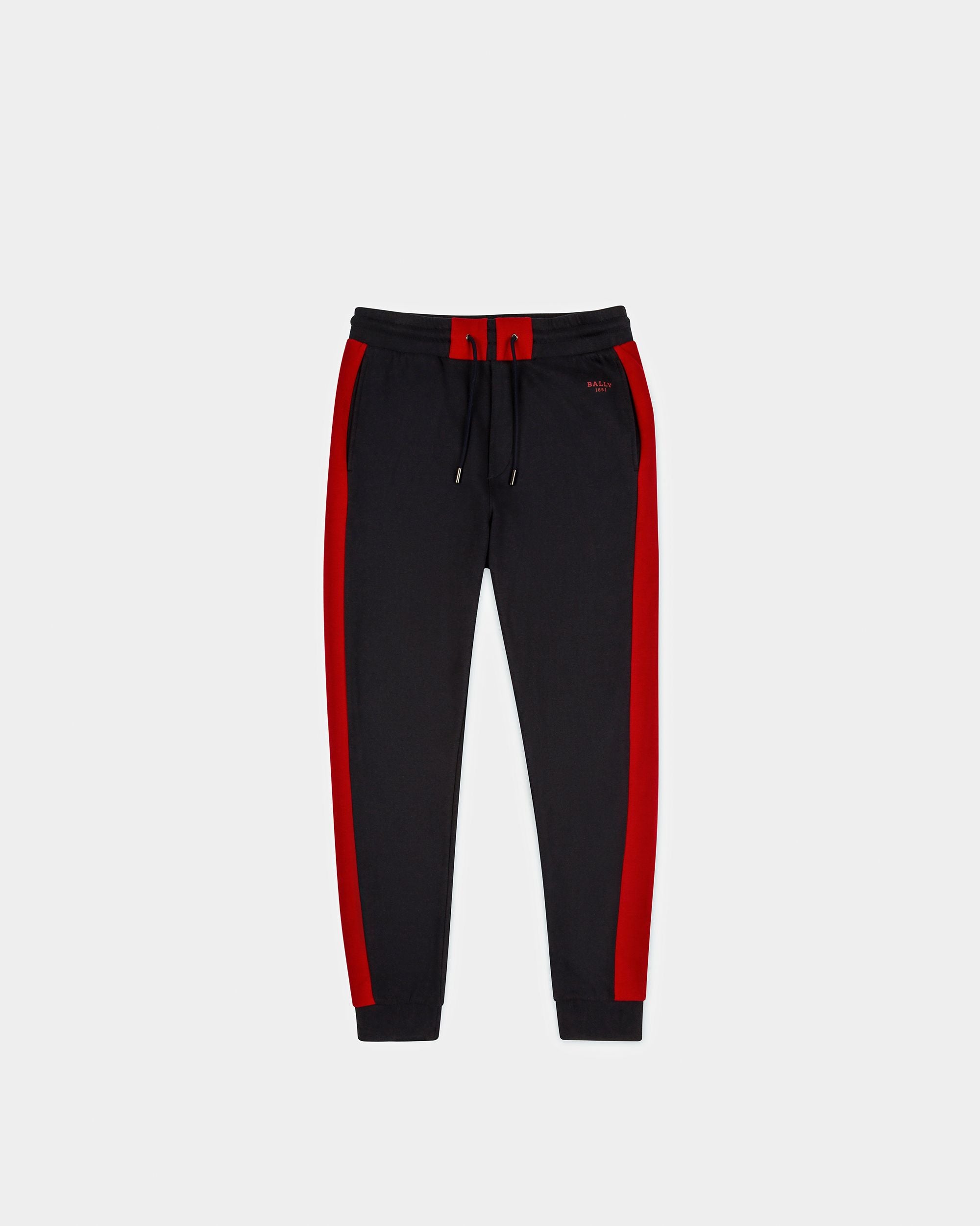 Techno Cotton Trousers In Navy & Bally Red - Men's - Bally - 01