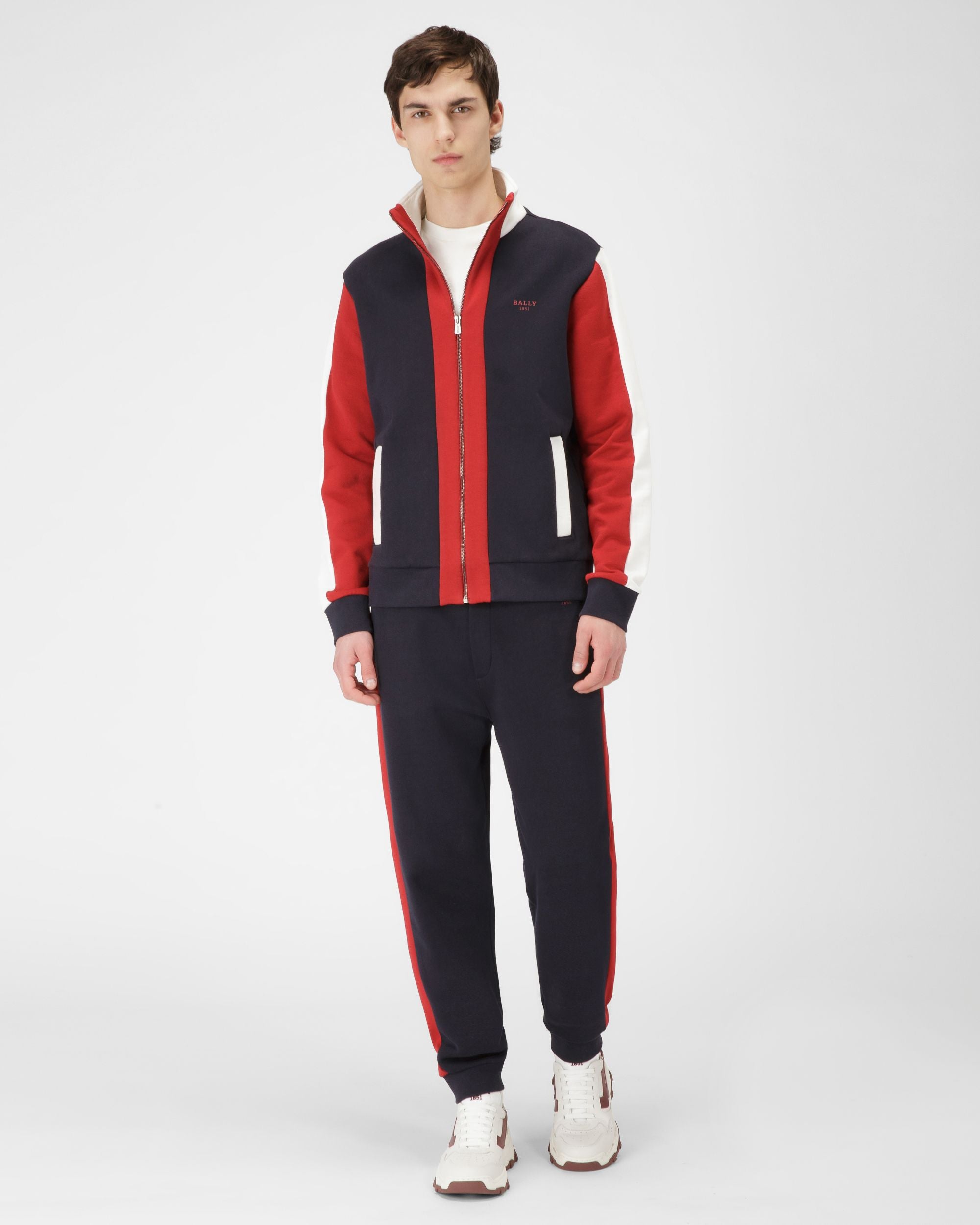 Techno Cotton Trousers In Navy & Bally Red - Men's - Bally - 02