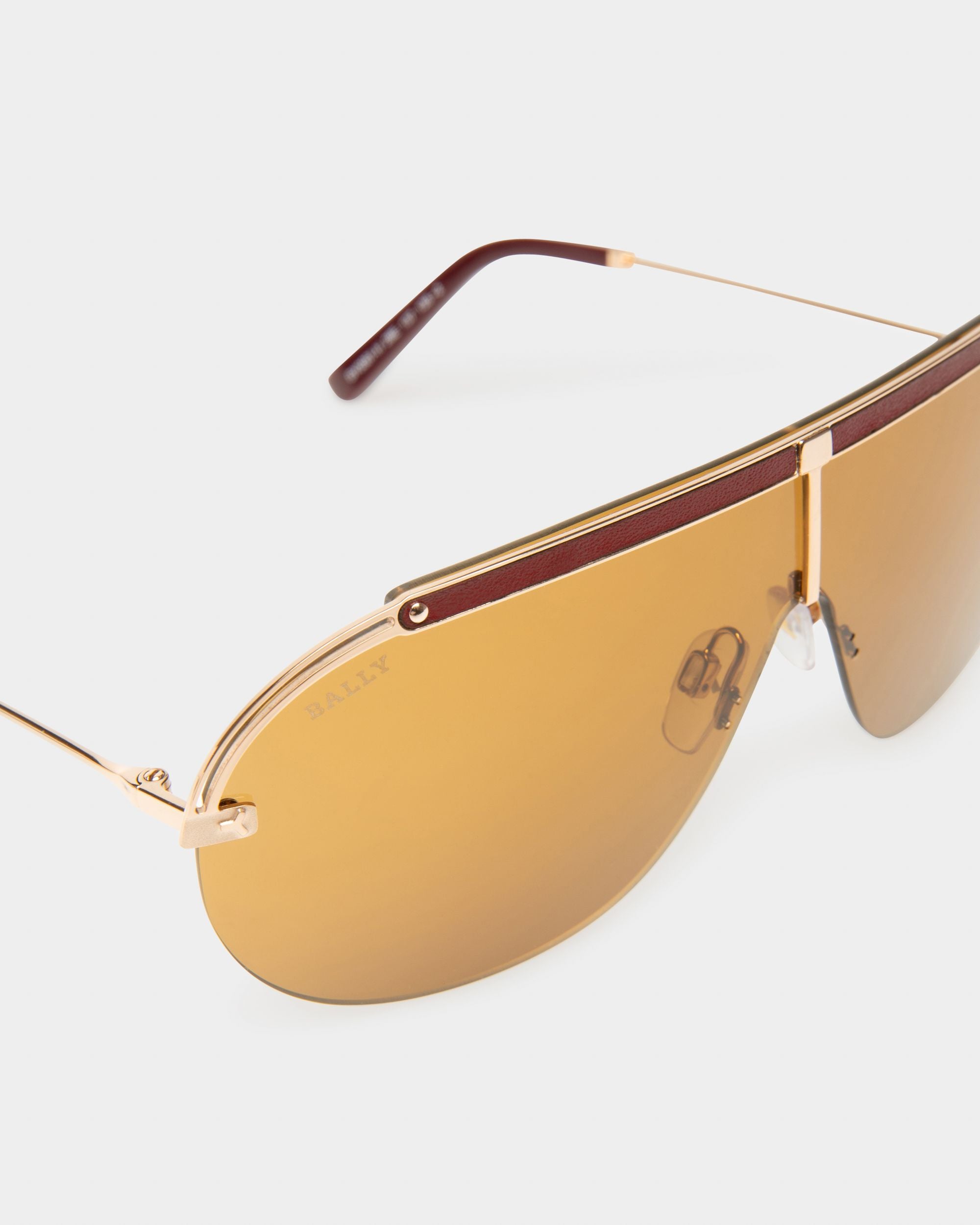 Zola Metal Sunglasses In Shiny Rose Gold Metal & Brown Lens - Men's - Bally - 02