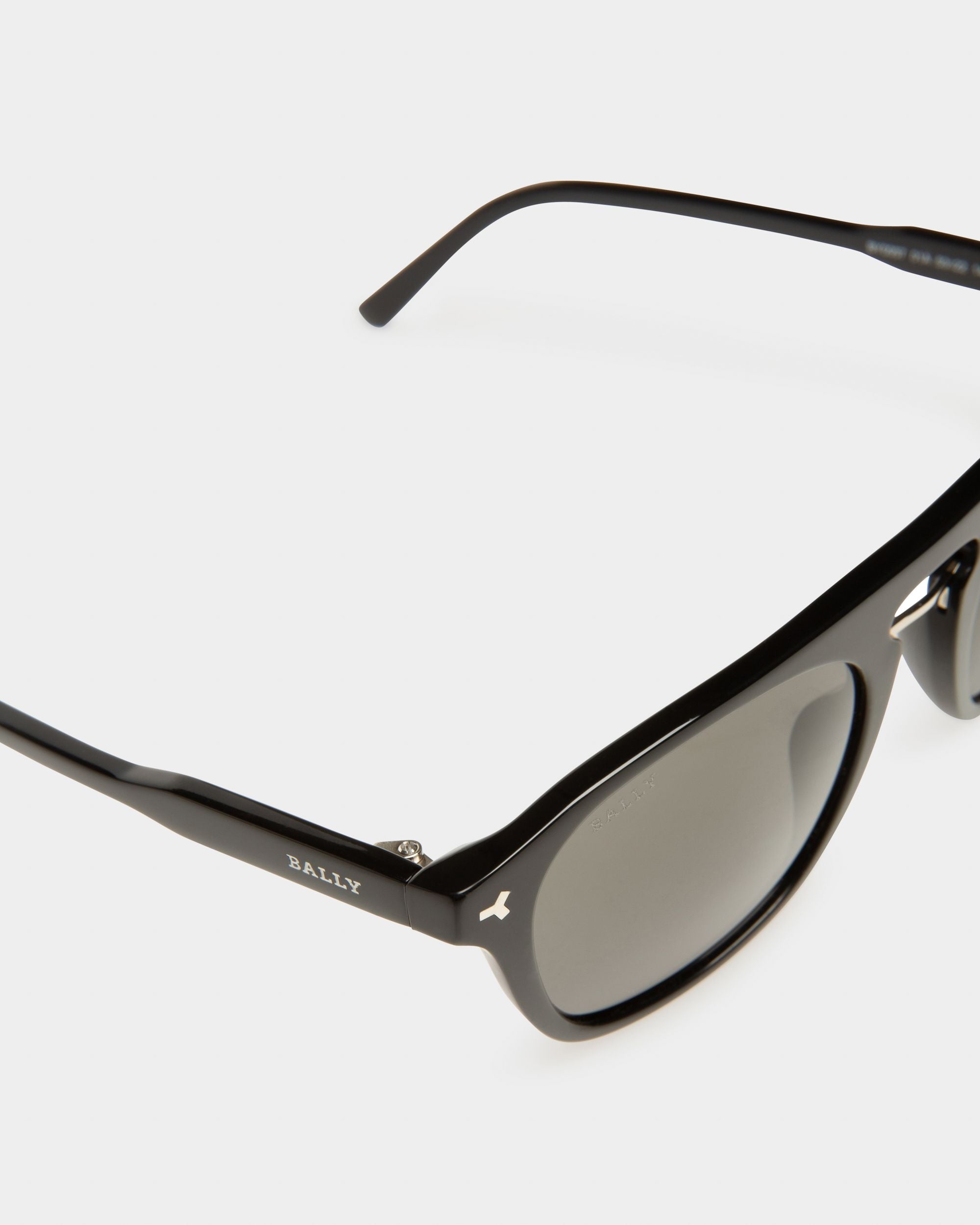 Metropole Acetate Sunglasses In Shiny Black & Smoke Lens - Men's - Bally - 02