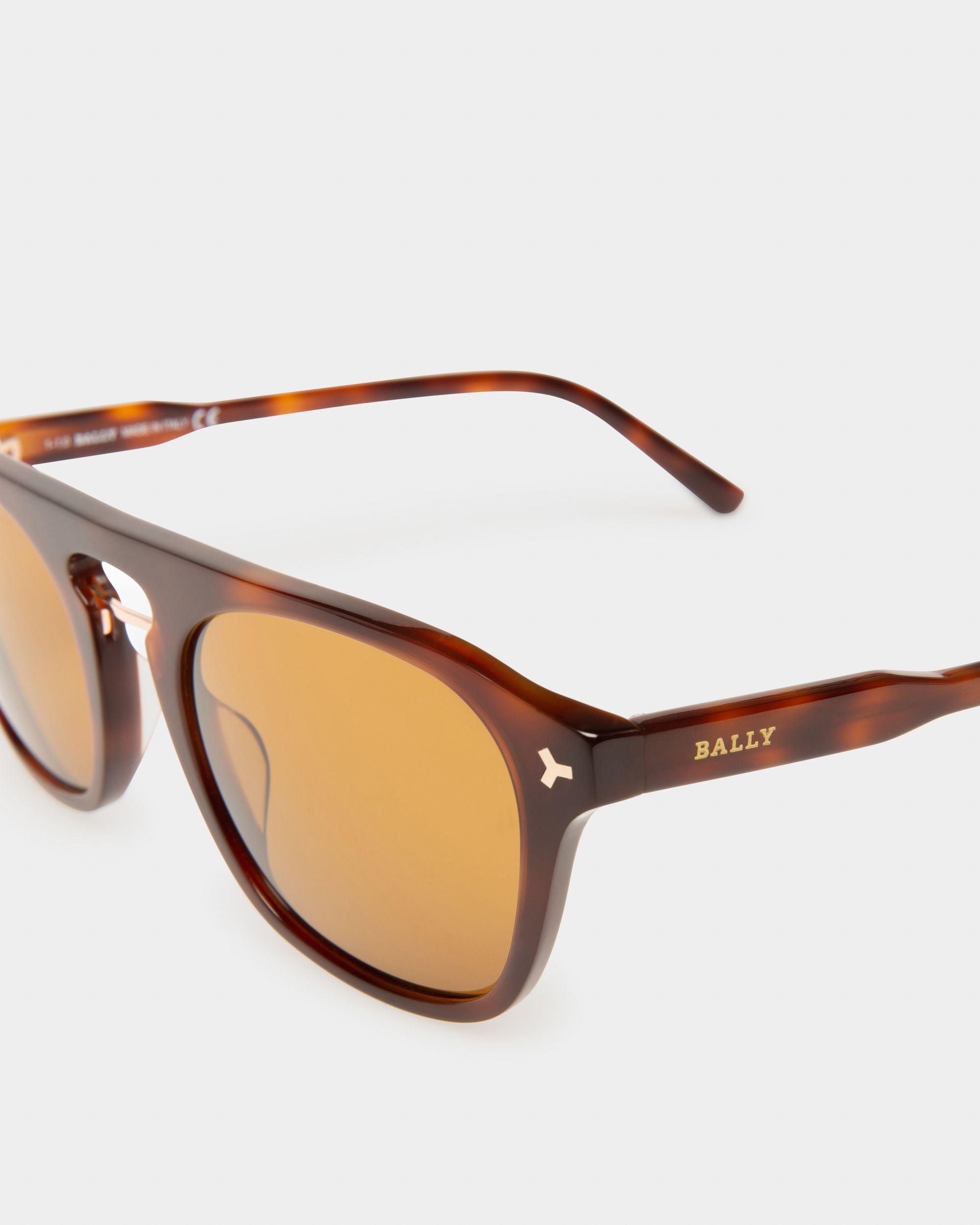 Metropole Acetate Sunglasses In Dark Havana & Brown Lens - Men's - Bally - 02