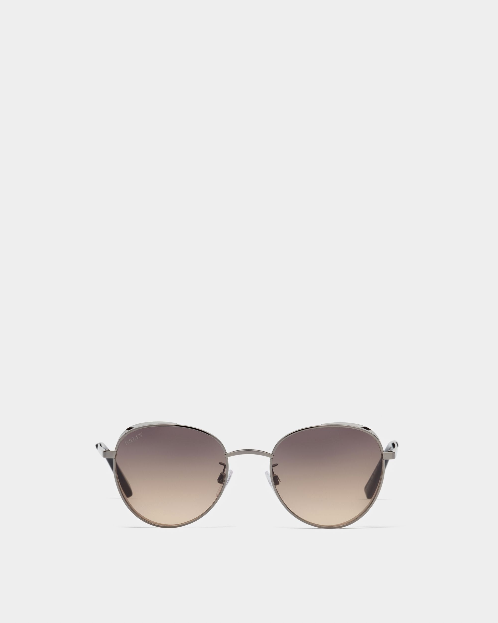 Glint Metal Sunglasses In Shiny Gunmetal & Smoke Lens - Men's - Bally - 01