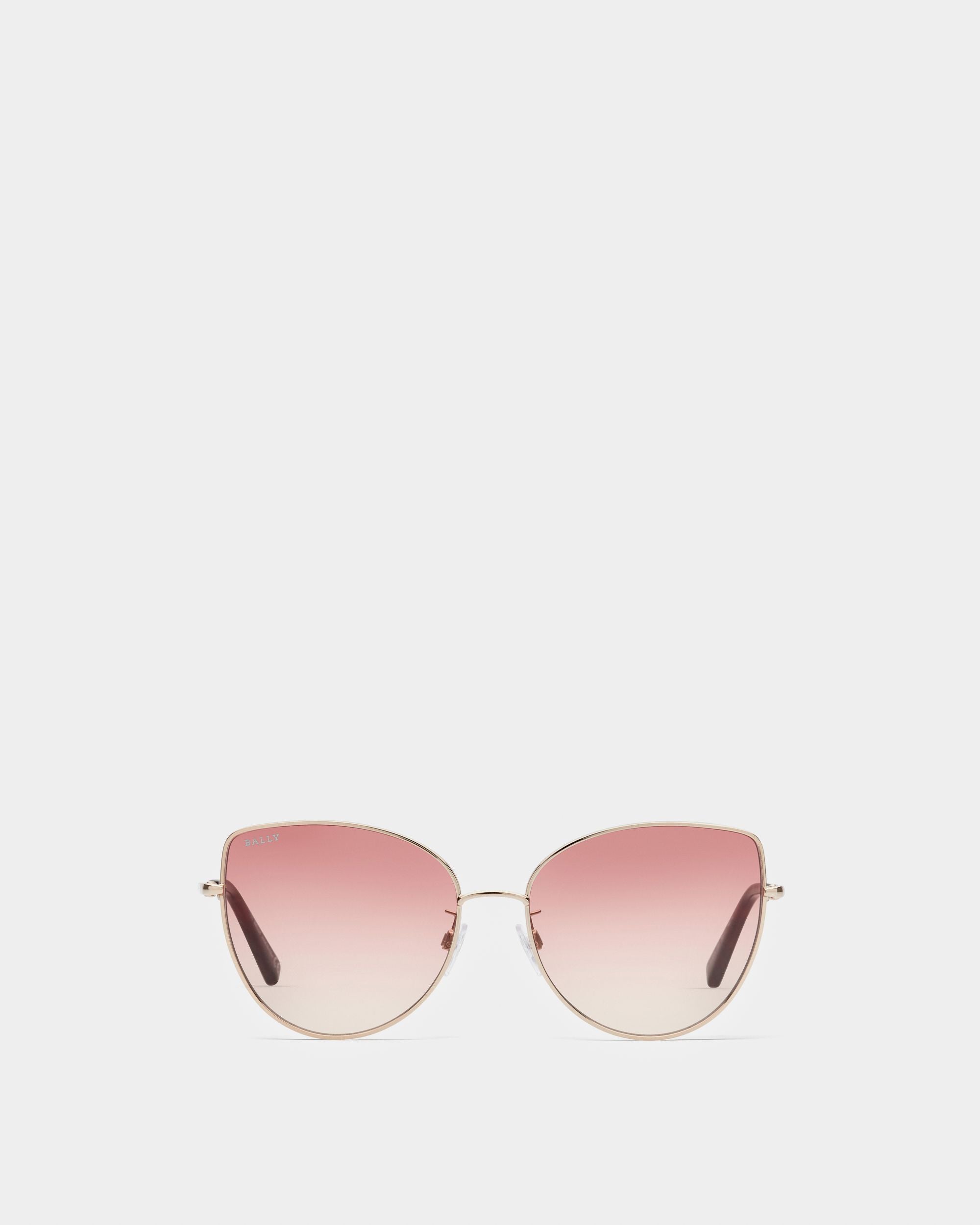Glow Metal Sunglasses In Shiny Rose Gold & Gradient Bordeaux Lens - Women's - Bally - 01