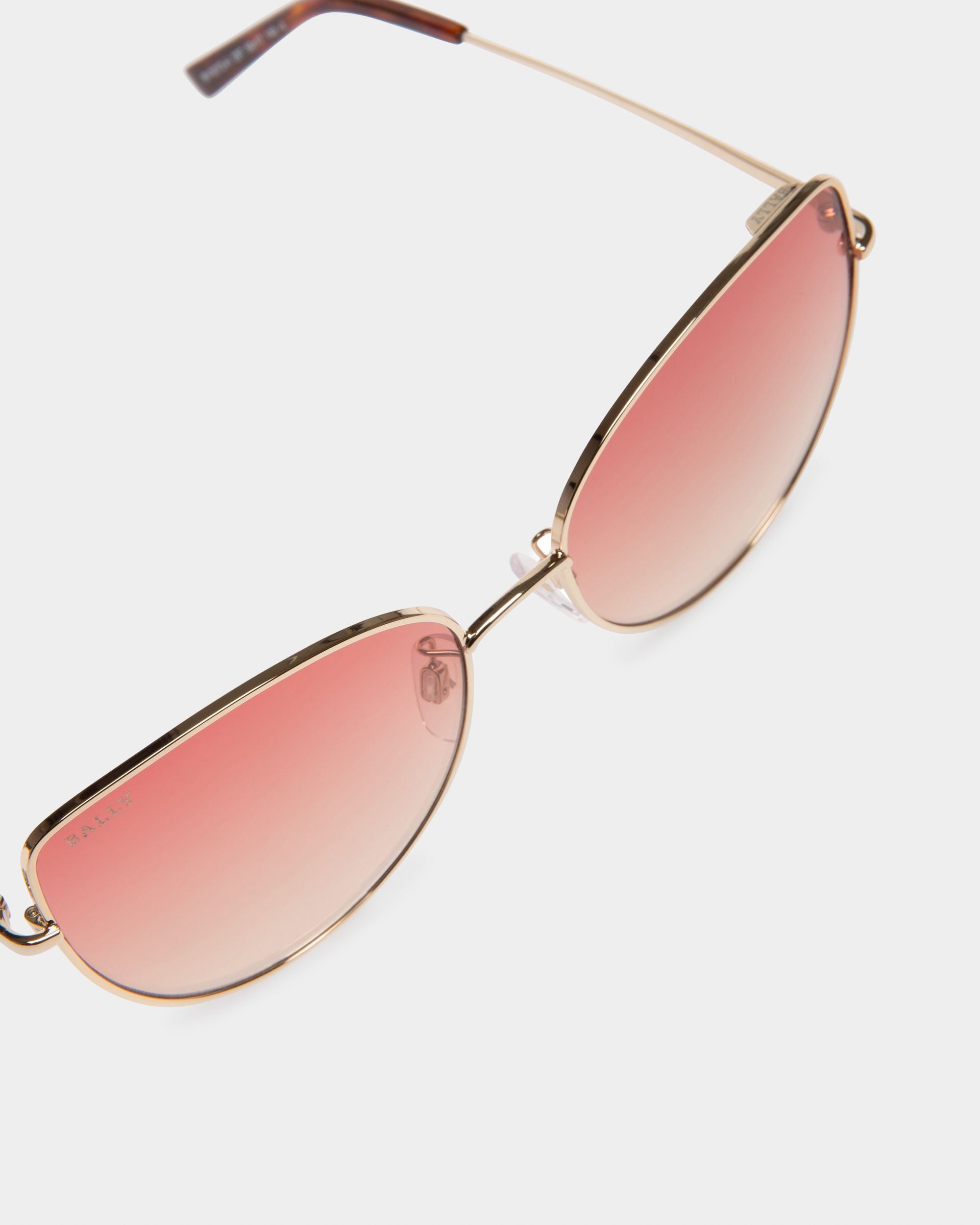 Glow Metal Sunglasses In Shiny Rose Gold & Gradient Bordeaux Lens - Women's - Bally - 02