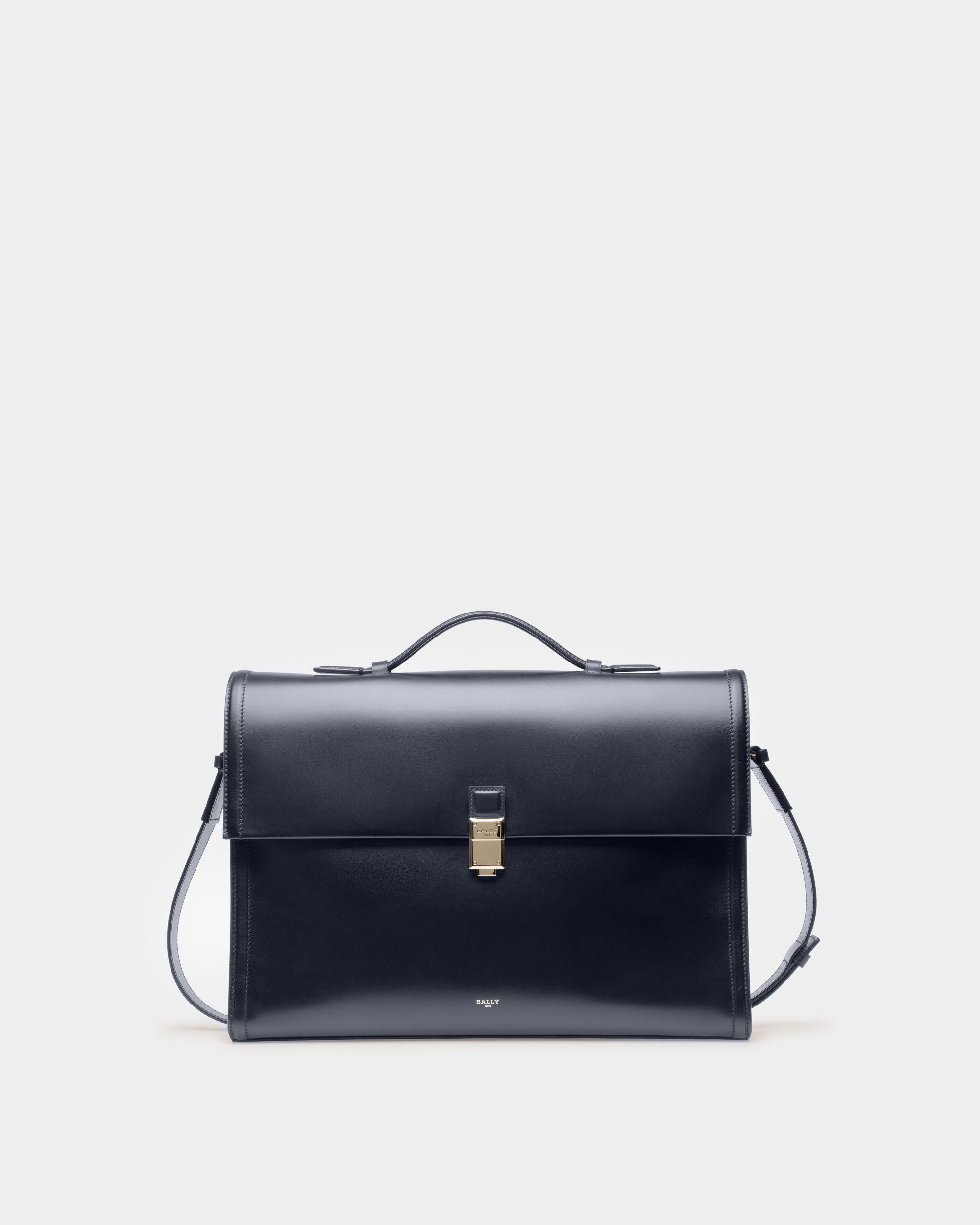 Soroh Leather Briefcase In Navy Leather - Men's - Bally - 01