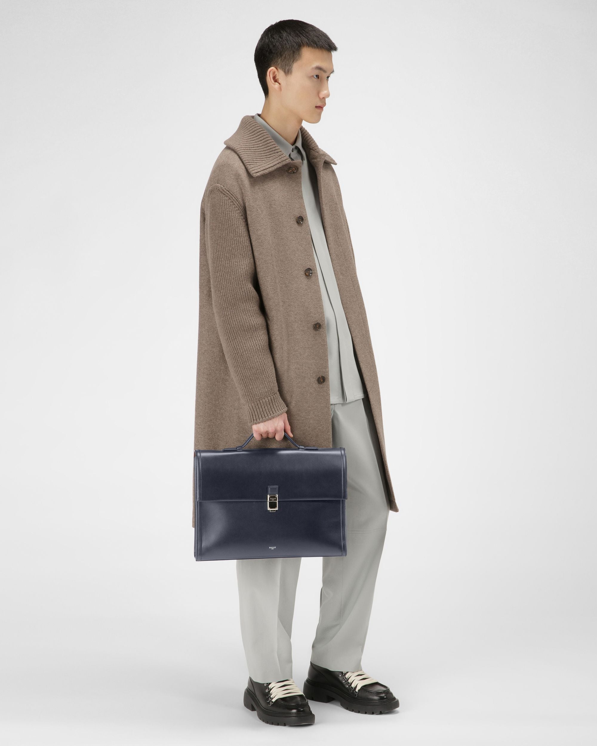 Soroh Leather Briefcase In Navy Leather - Men's - Bally - 08