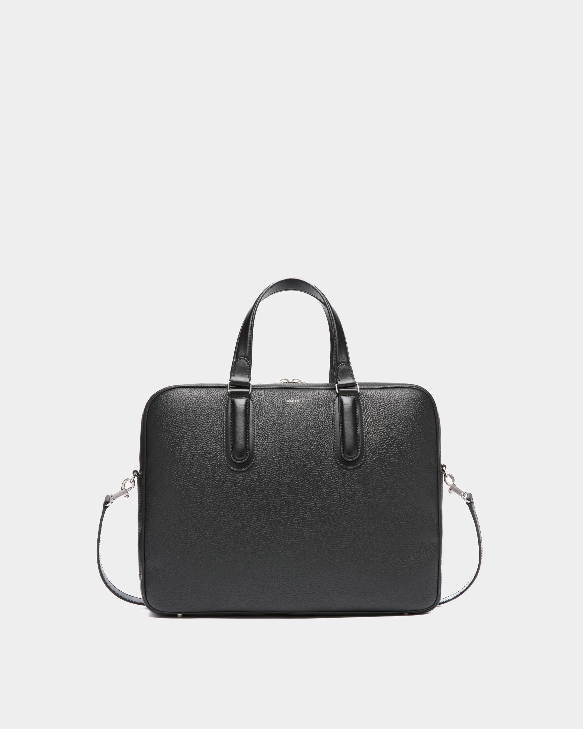 Spin Briefcase In Black Grained Leather - Men's - Bally - 01