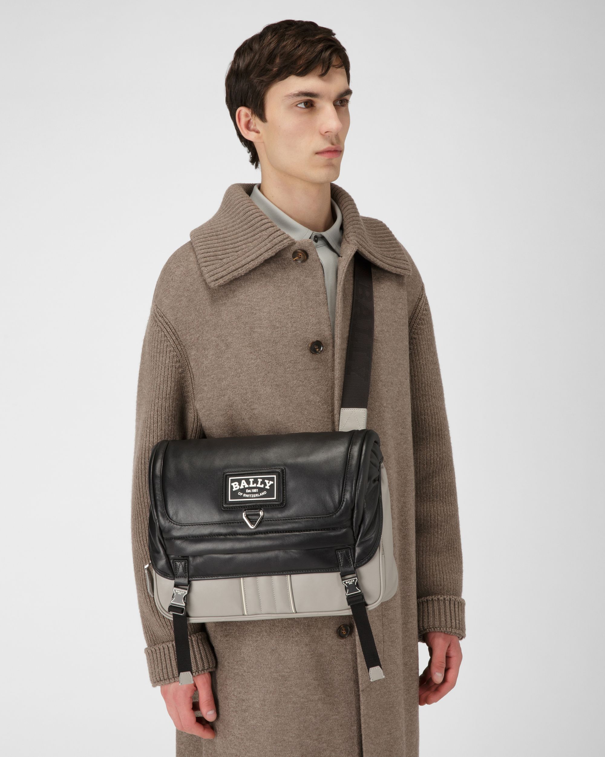 Adil Leather Messenger Bag In Sasso & Black - Men's - Bally - 02