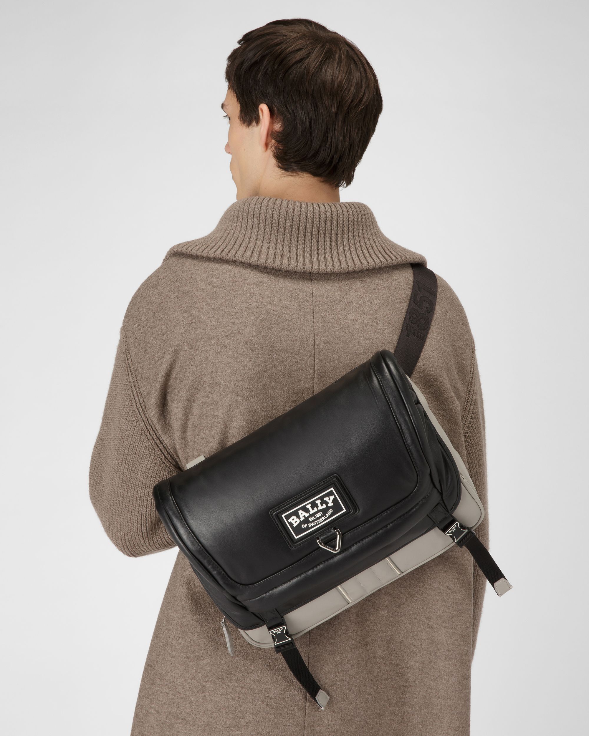 Adil Leather Messenger Bag In Sasso & Black - Men's - Bally - 08