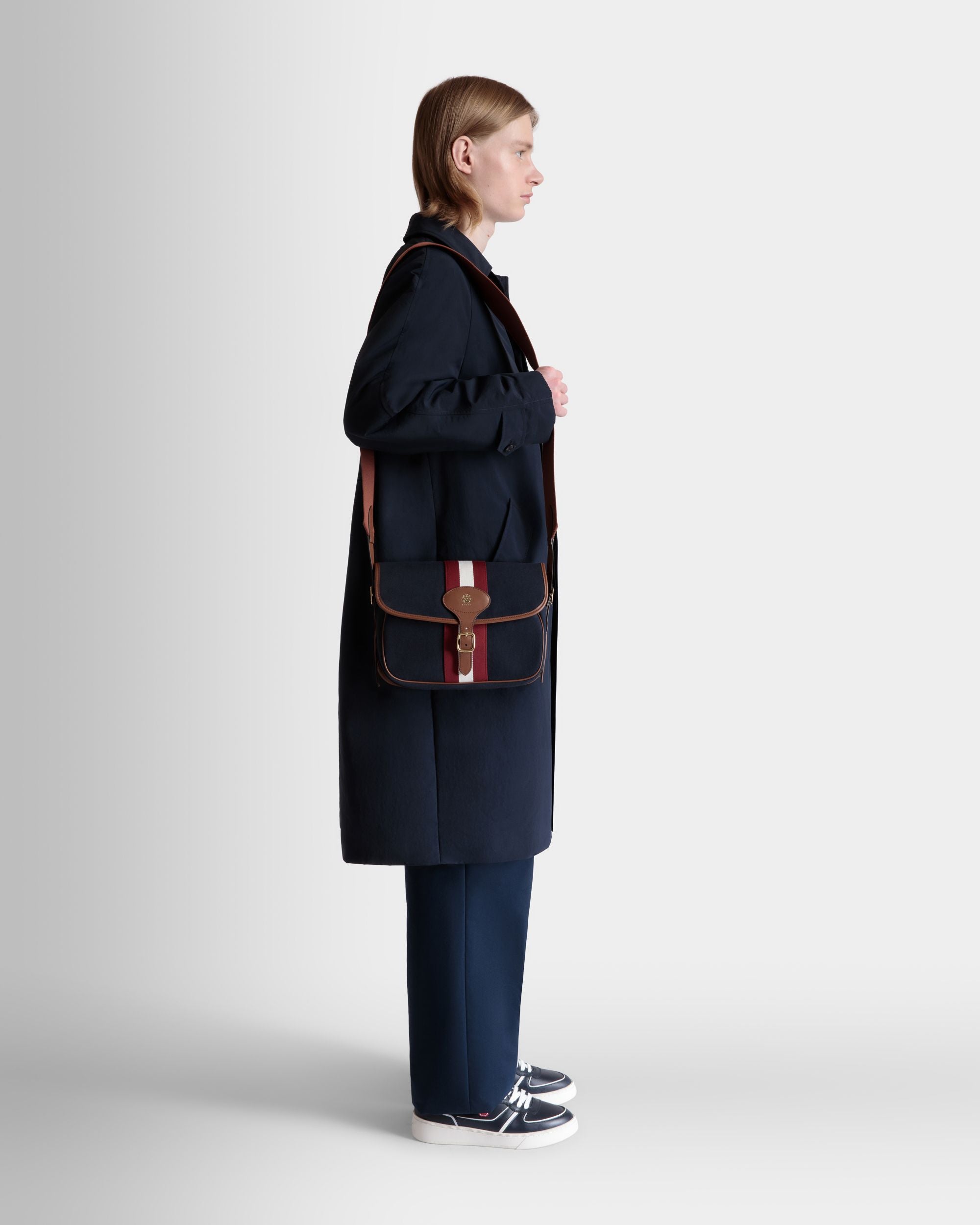 Beckett Crossbody Bag in Navy Blue Cotton Canvas - Men's - Bally - 02