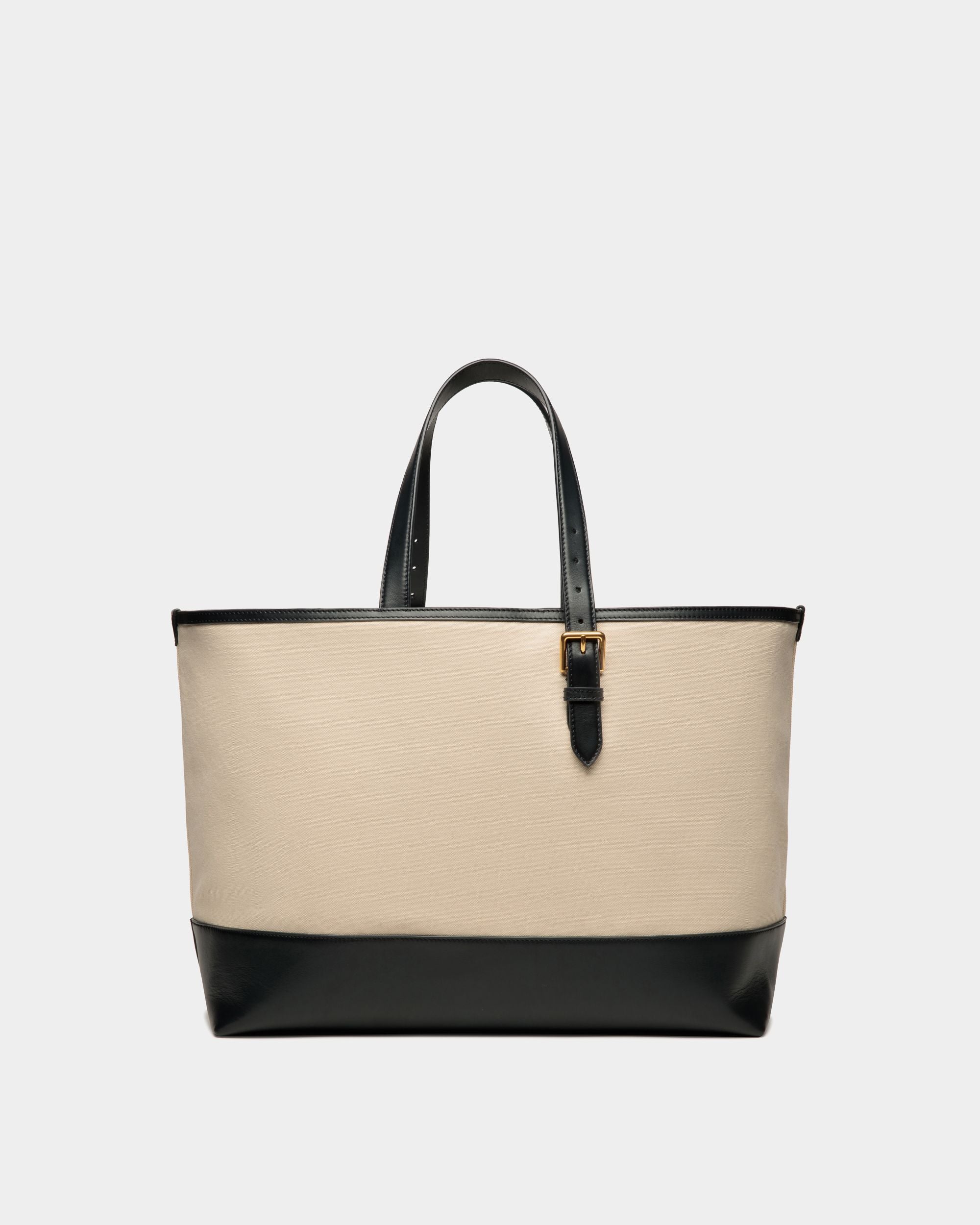 Men s Summer Capsule Tote In Natural And Navy Blue Canvas And Leather Bally