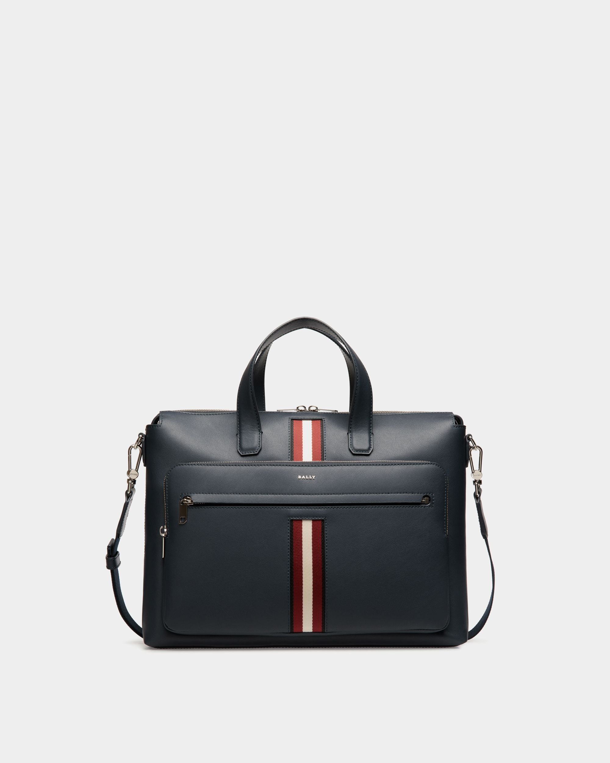 Brief Case In Blue  Leather - Men's - Bally - 01