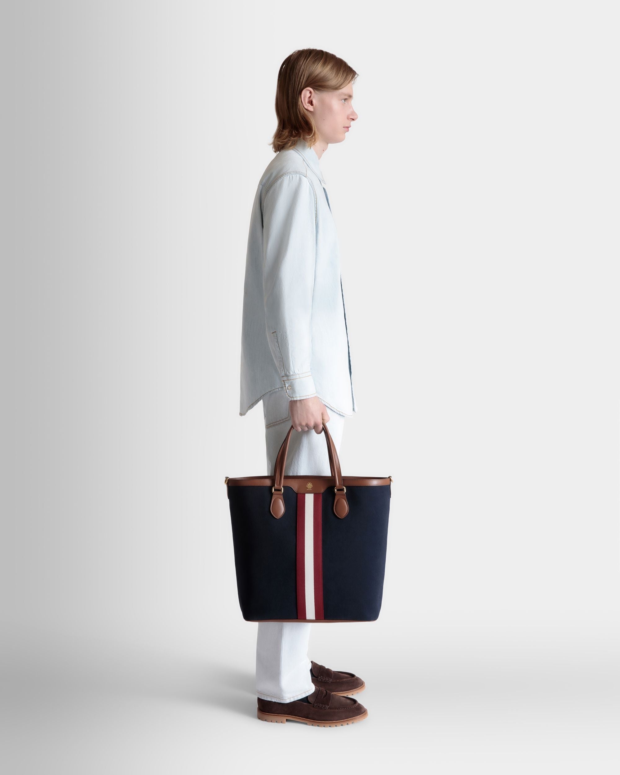 Beckett Tote in Navy Blue Cotton Canvas - Men's - Bally - 02