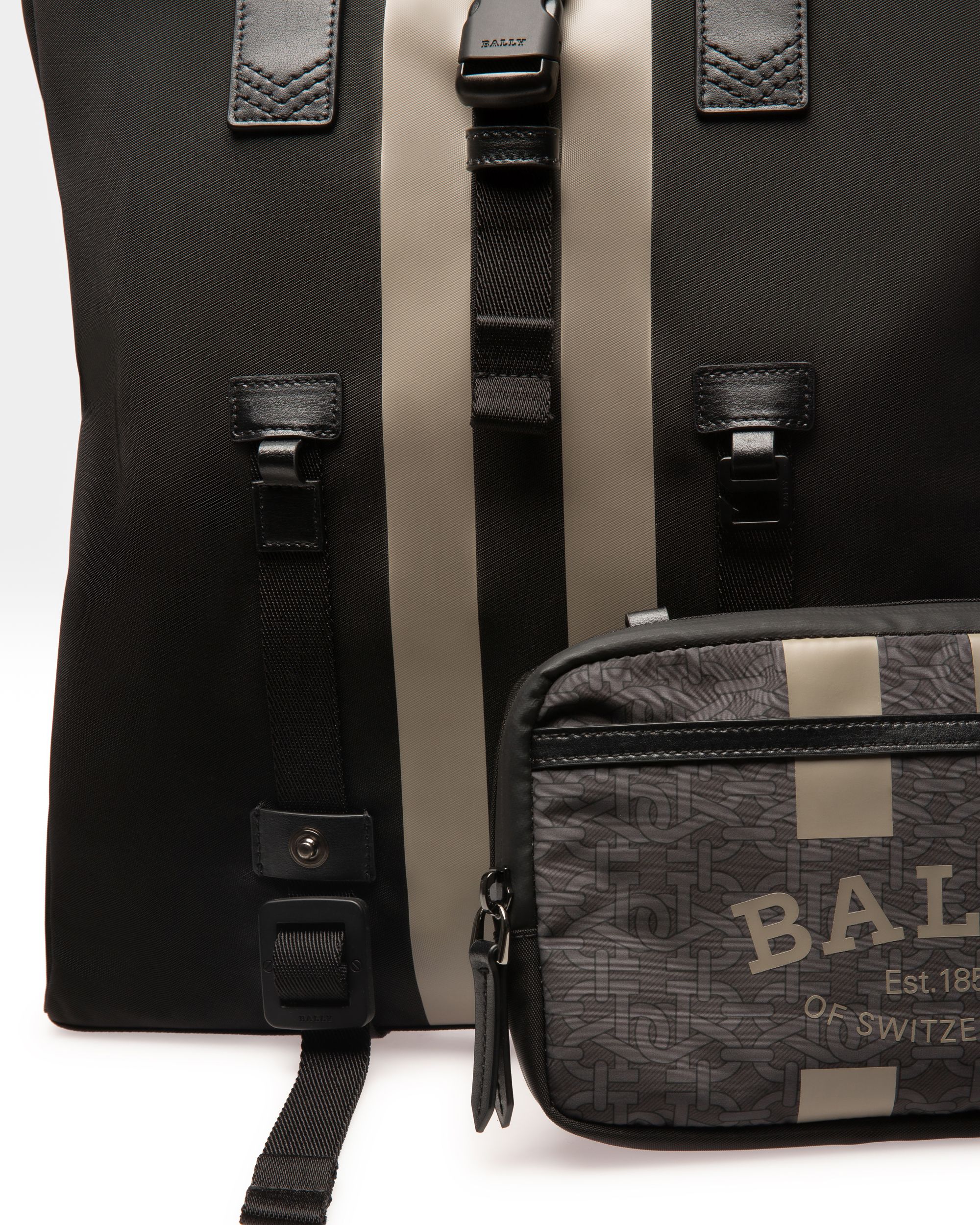 Bally Escape Flat Backpack In Black And Brown Nylon And Fabric - Men's - Bally - 05