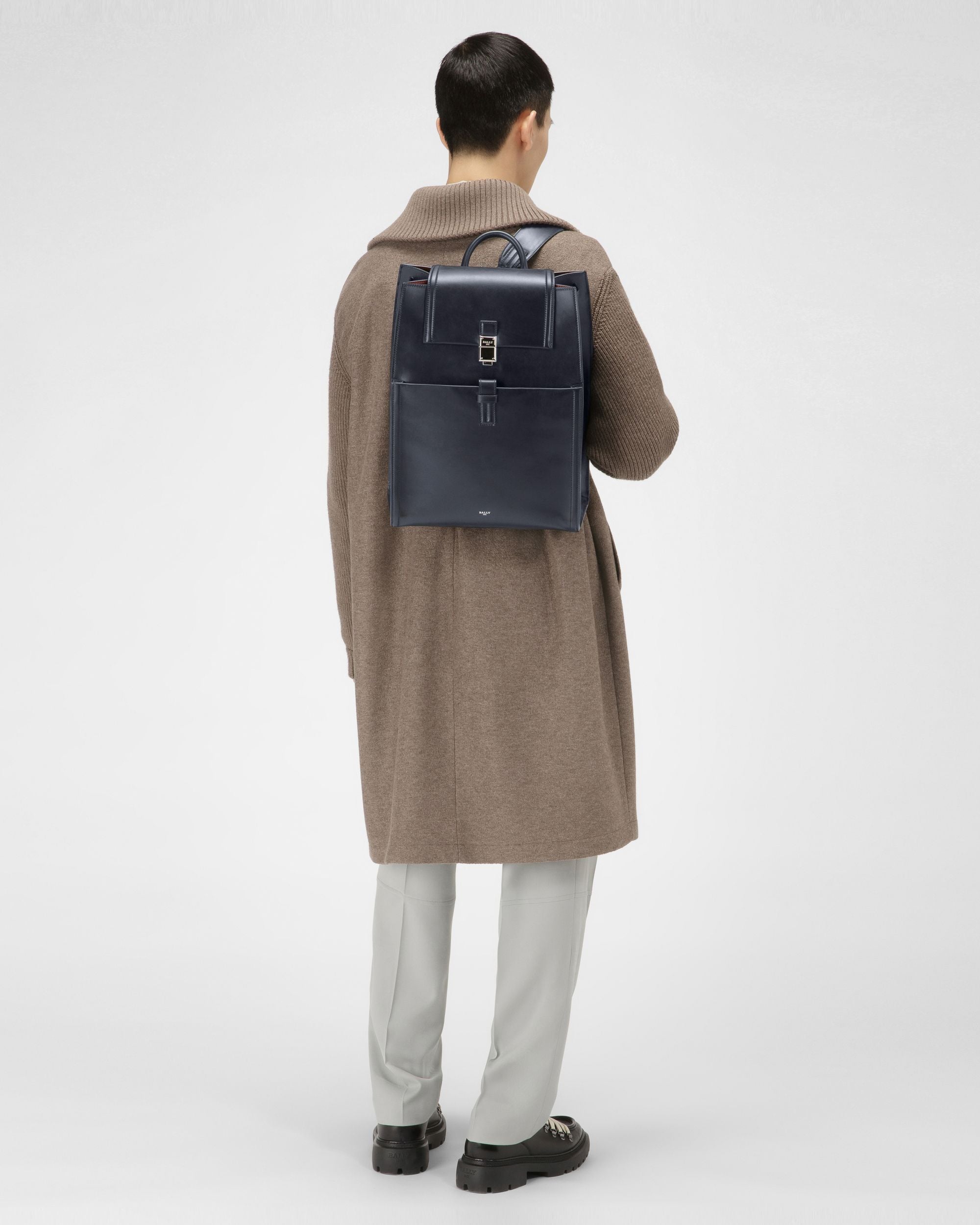 Shonny Leather Backpack In Navy - Men's - Bally - 02