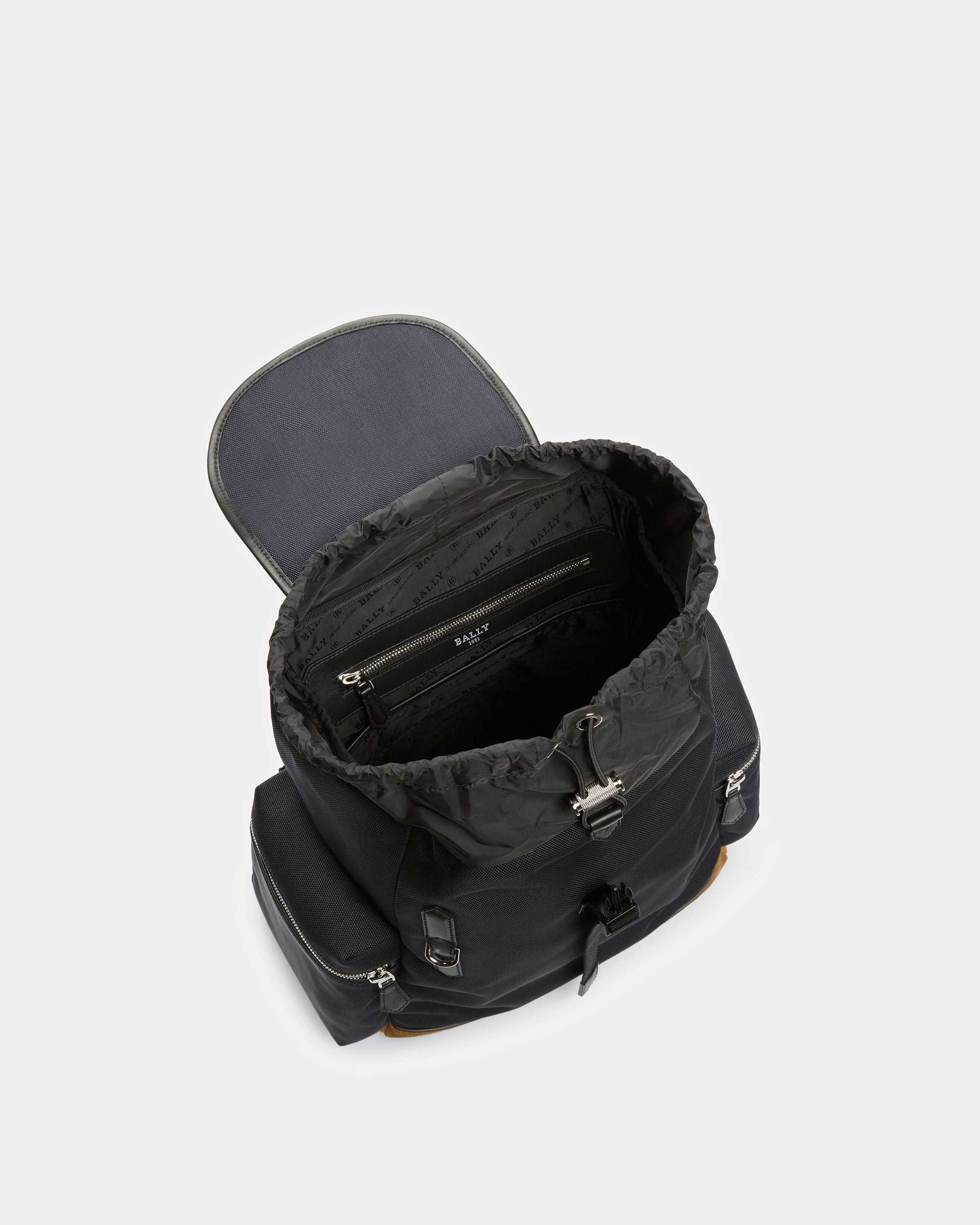 Cliford Small Leather And Nylon Backpack In Midnight - Men's - Bally - 04