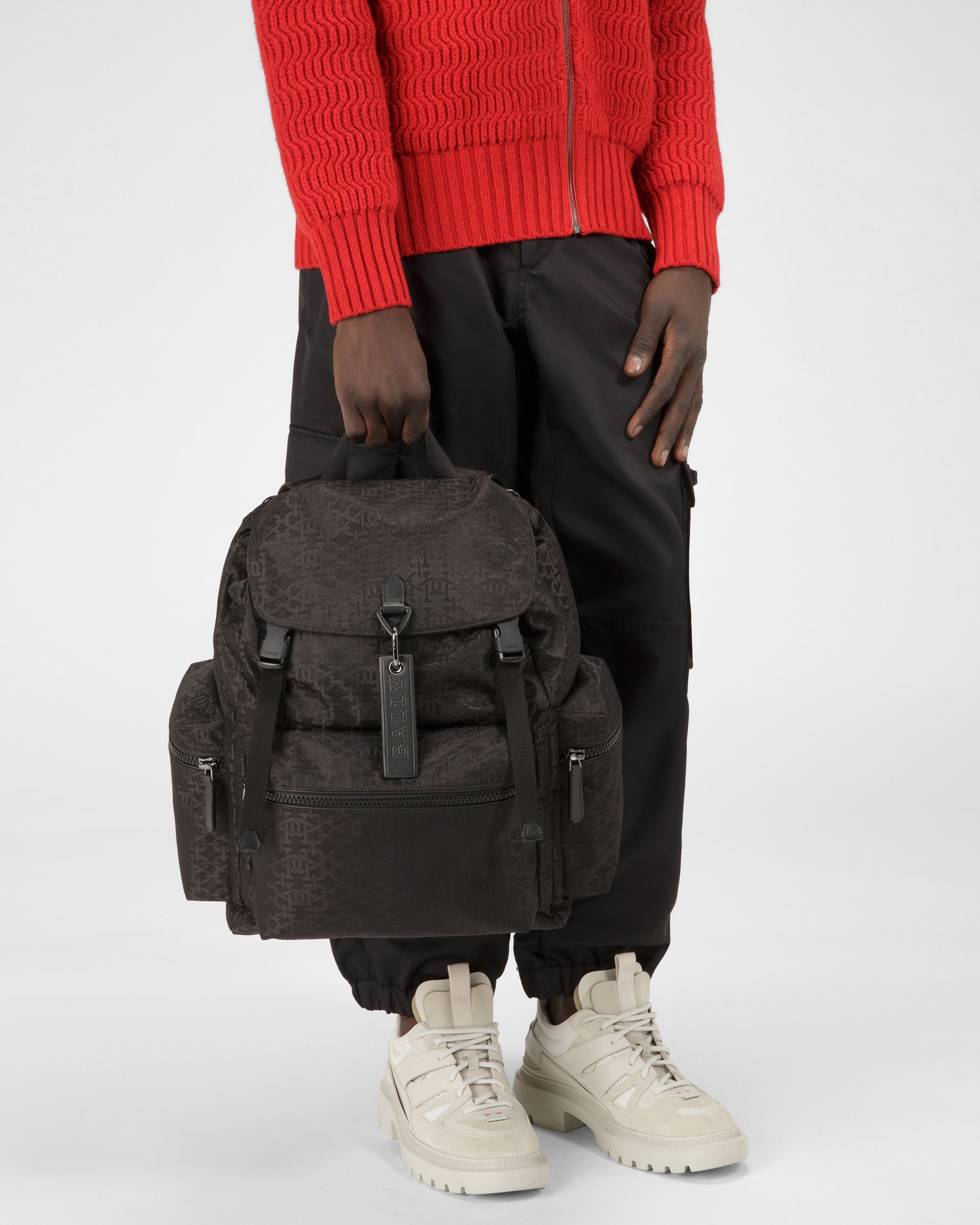 Crew Nylon Jacquard Backpack In Black - Men's - Bally - 01