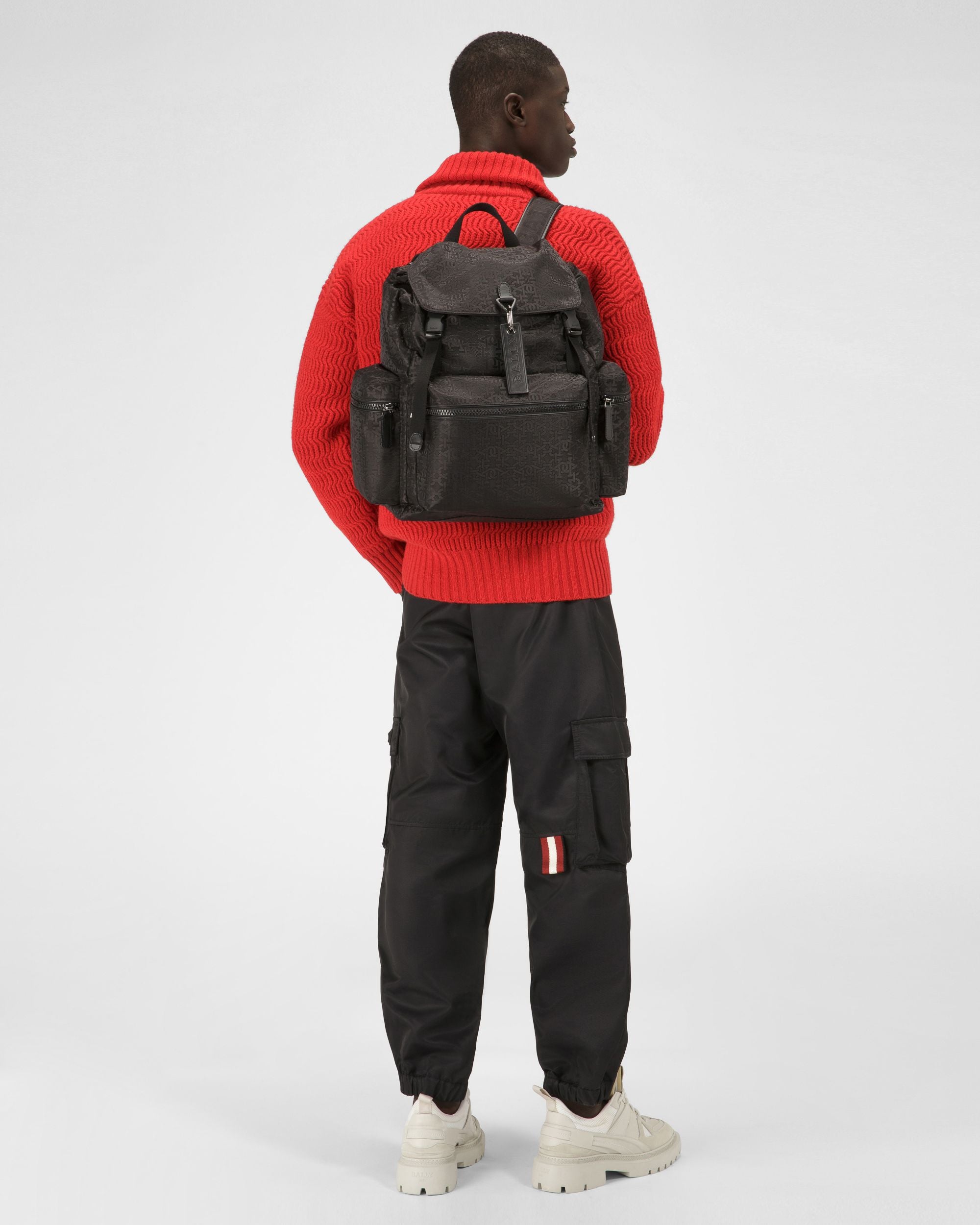 Crew Nylon Jacquard Backpack In Black - Men's - Bally - 02