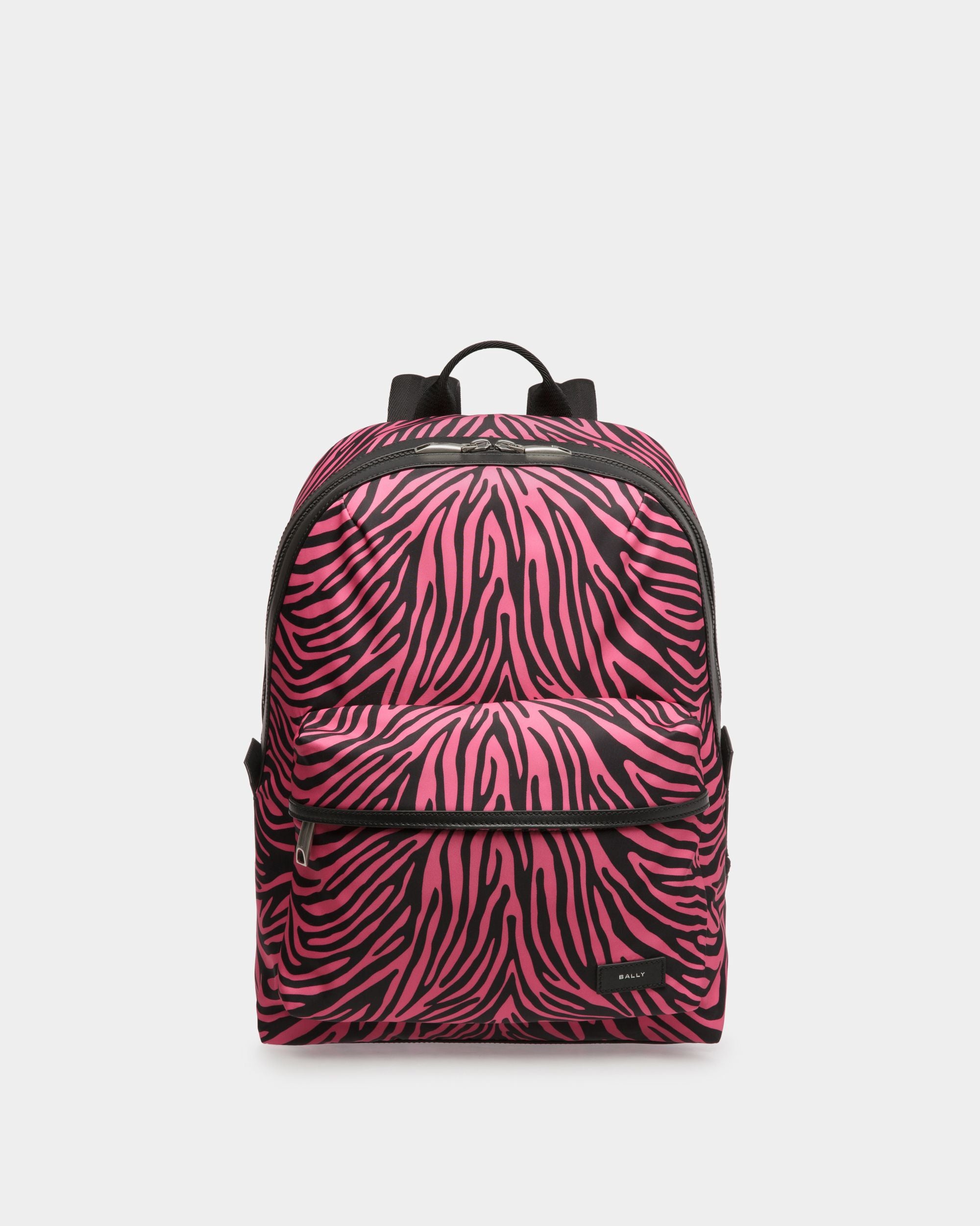 Zebra Crossing Backpack In Pink And Black Fabric And Nylon - Men's - Bally - 01