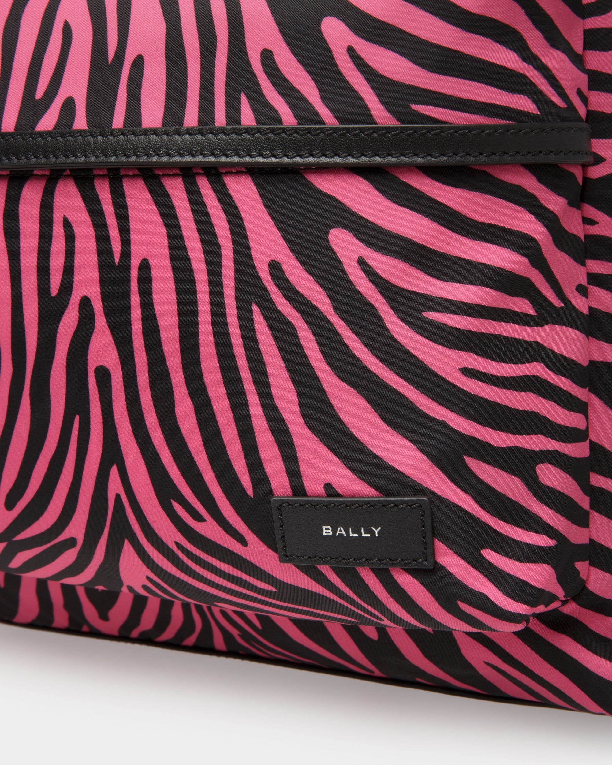 Zebra Crossing Backpack In Pink And Black Fabric And Nylon - Men's - Bally - 05
