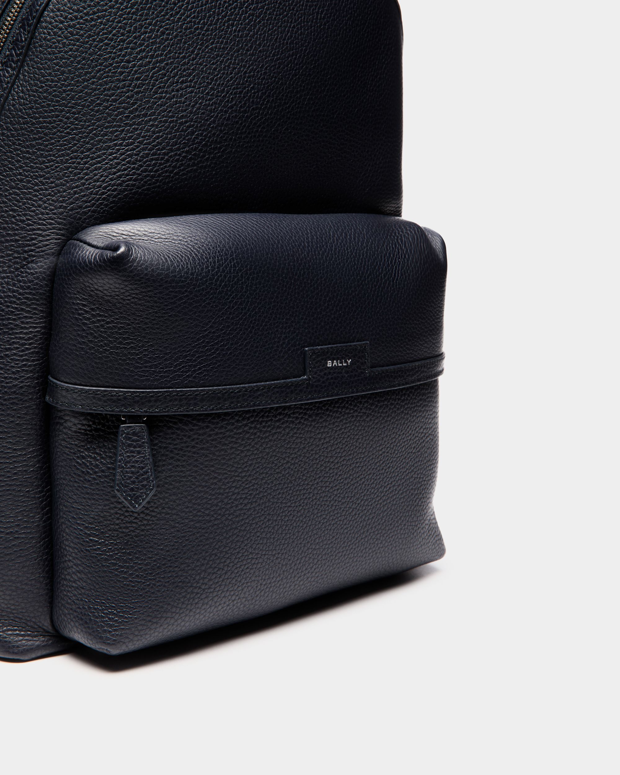 Men s Code Backpack In Navy Blue Grained Leather Bally