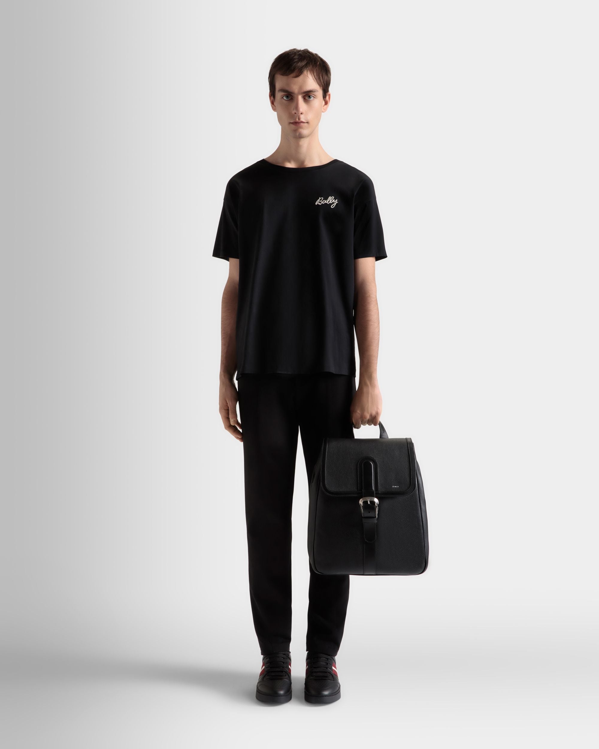 Spin Backpack In Black Grained Leather - Men's - Bally - 02
