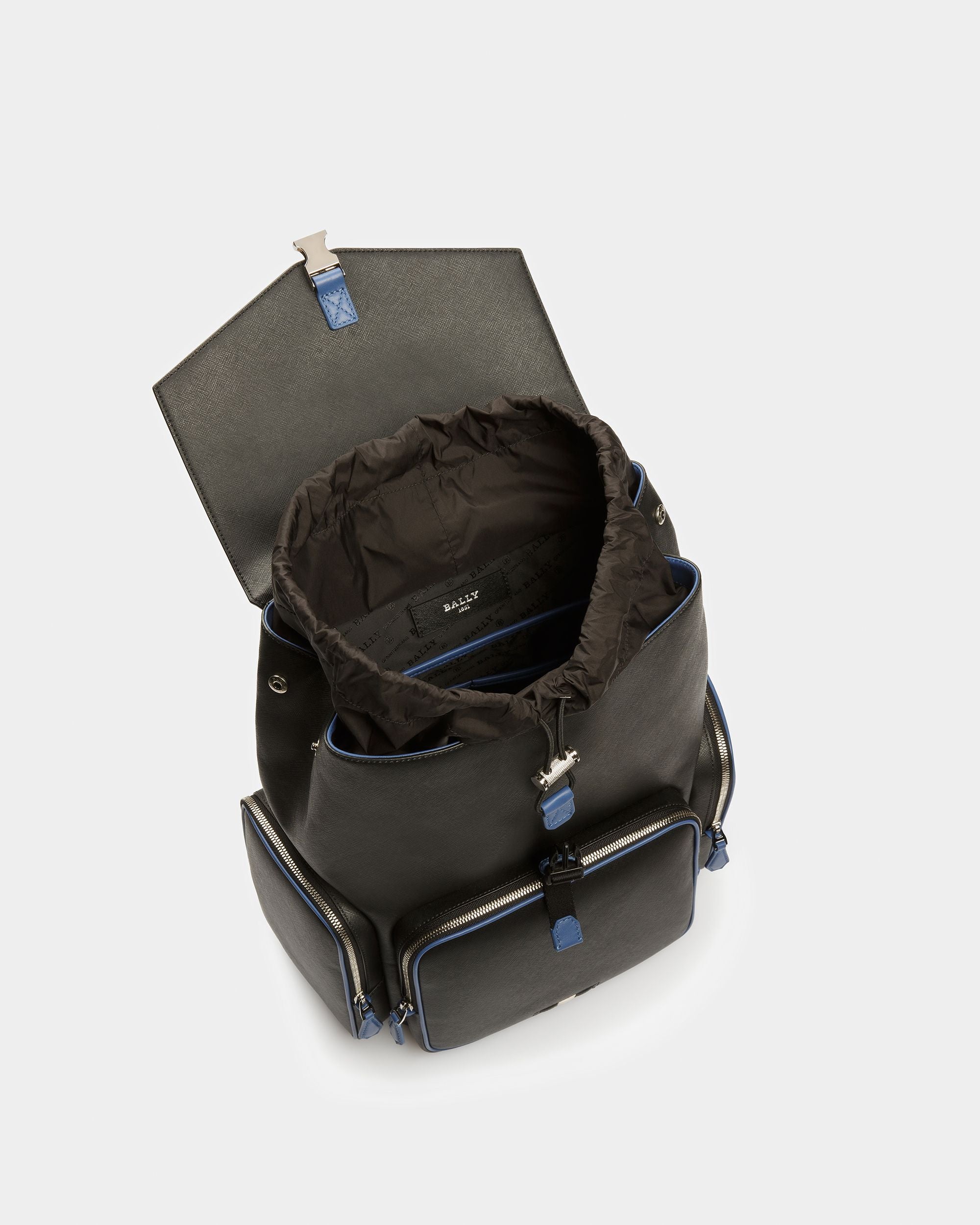 Maxi Backpack In Black And Blue Neon - Men's - Bally - 04