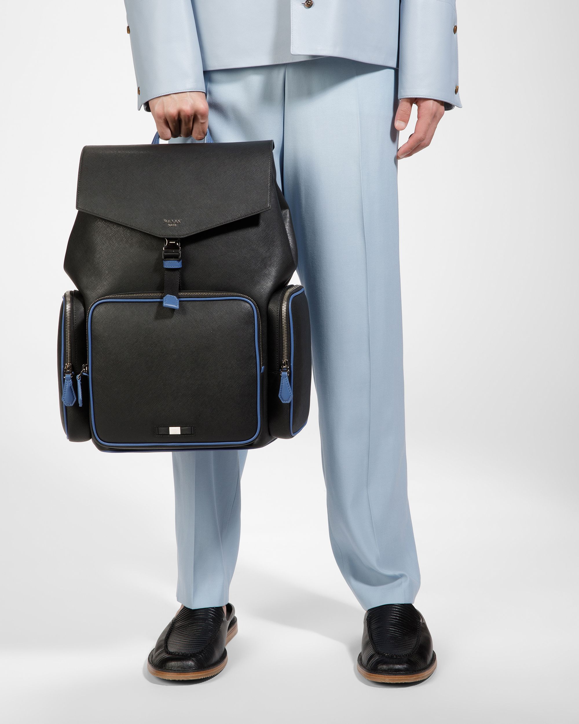 Maxi Backpack In Black And Blue Neon - Men's - Bally - 06