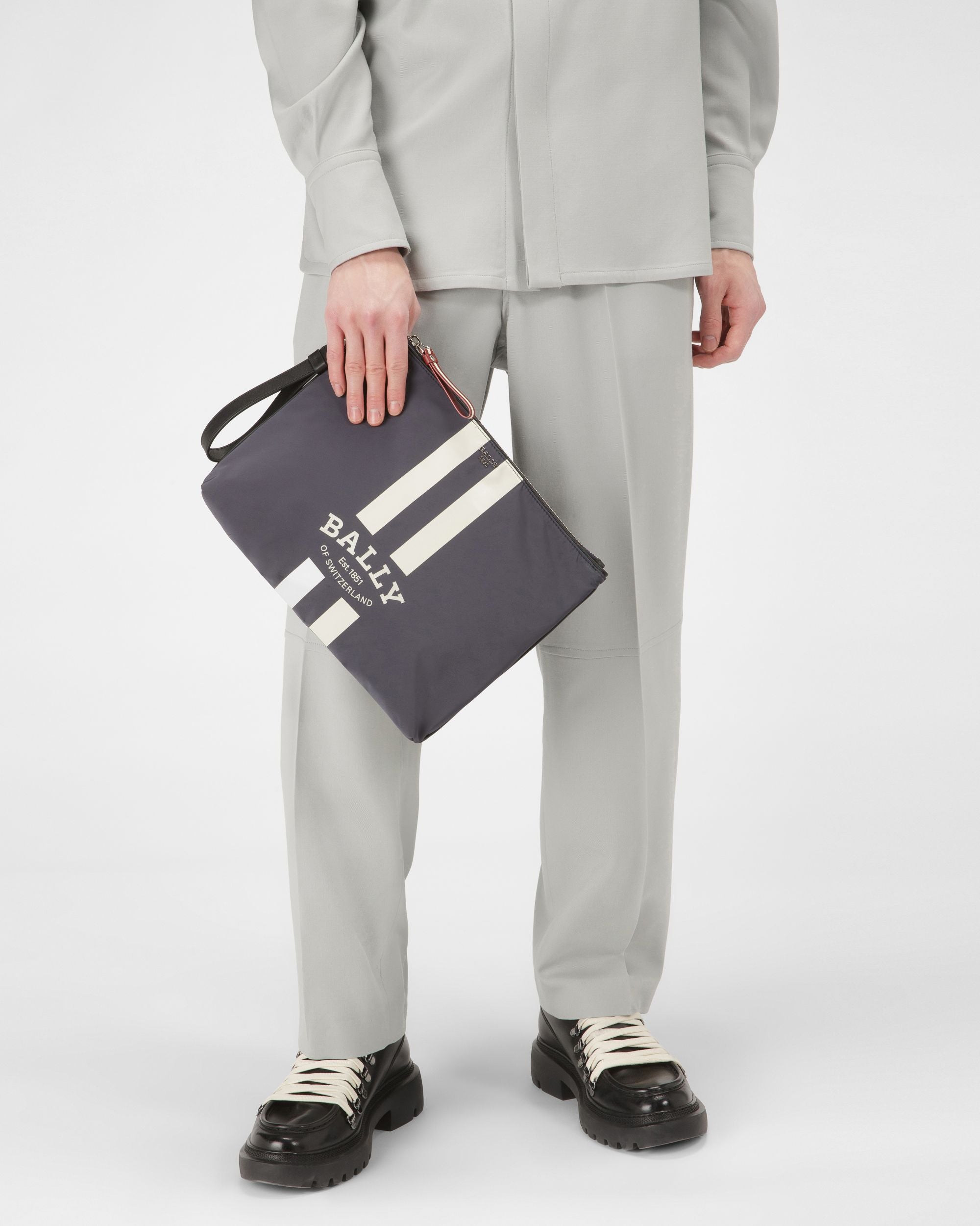 Fholler Nylon Clutch Bag In Blue - Men's - Bally - 01