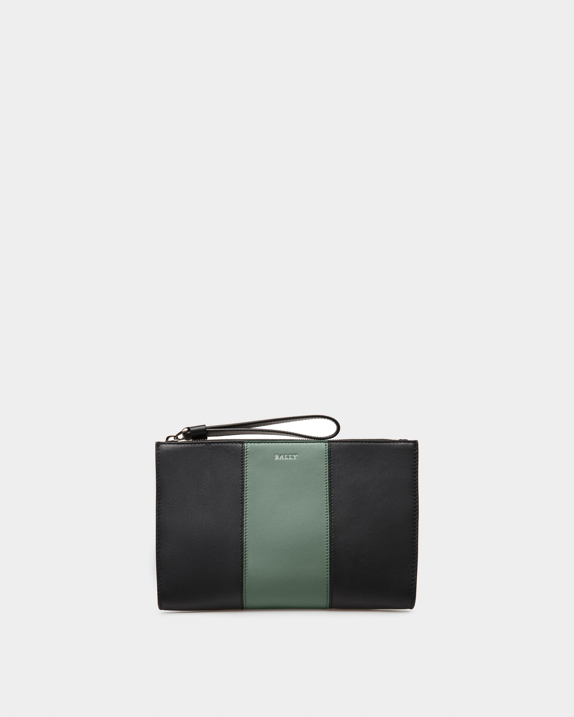 Haig Leather Clutch In Black & Green - Men's - Bally - 01