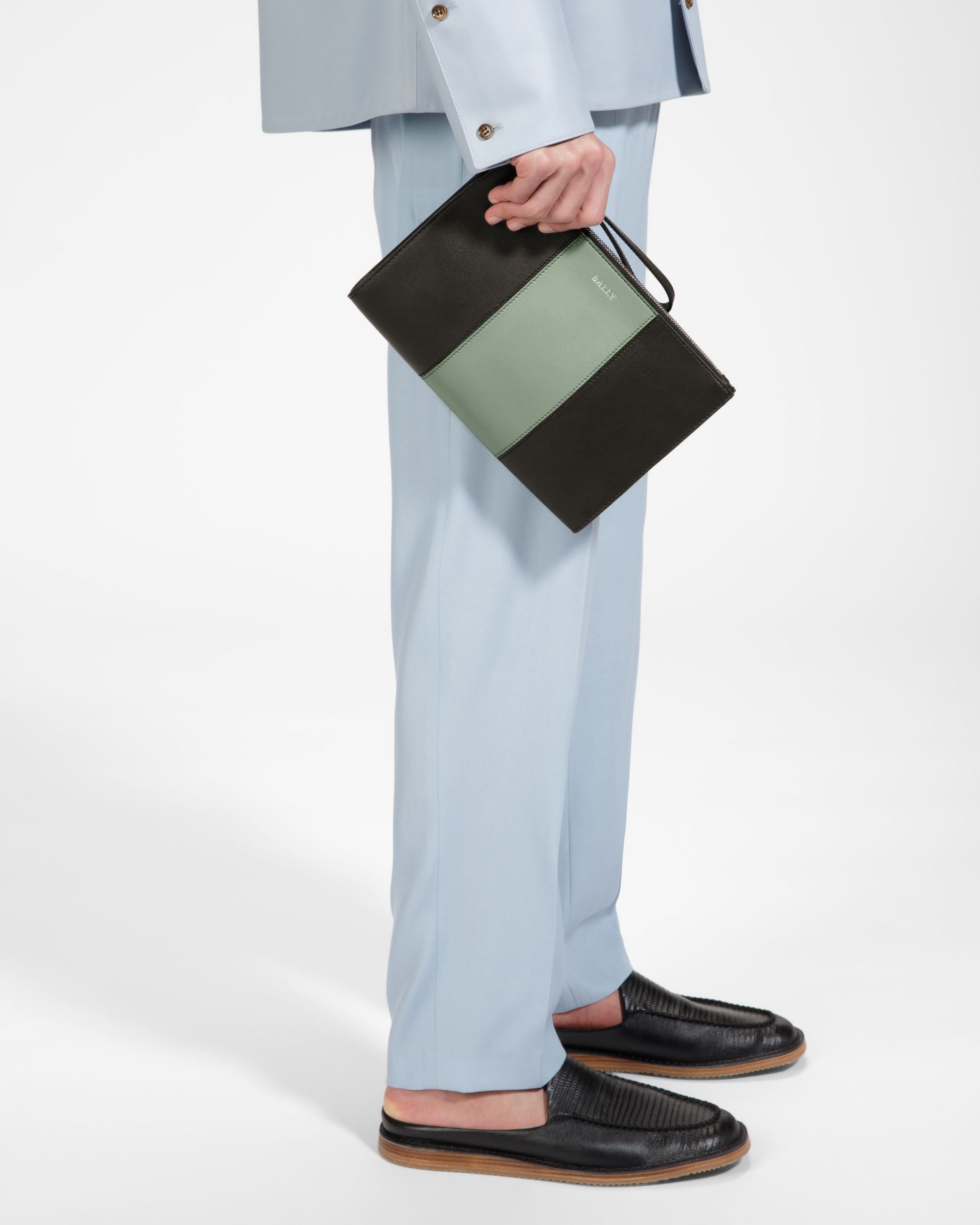 Haig Leather Clutch In Black & Green - Men's - Bally - 03