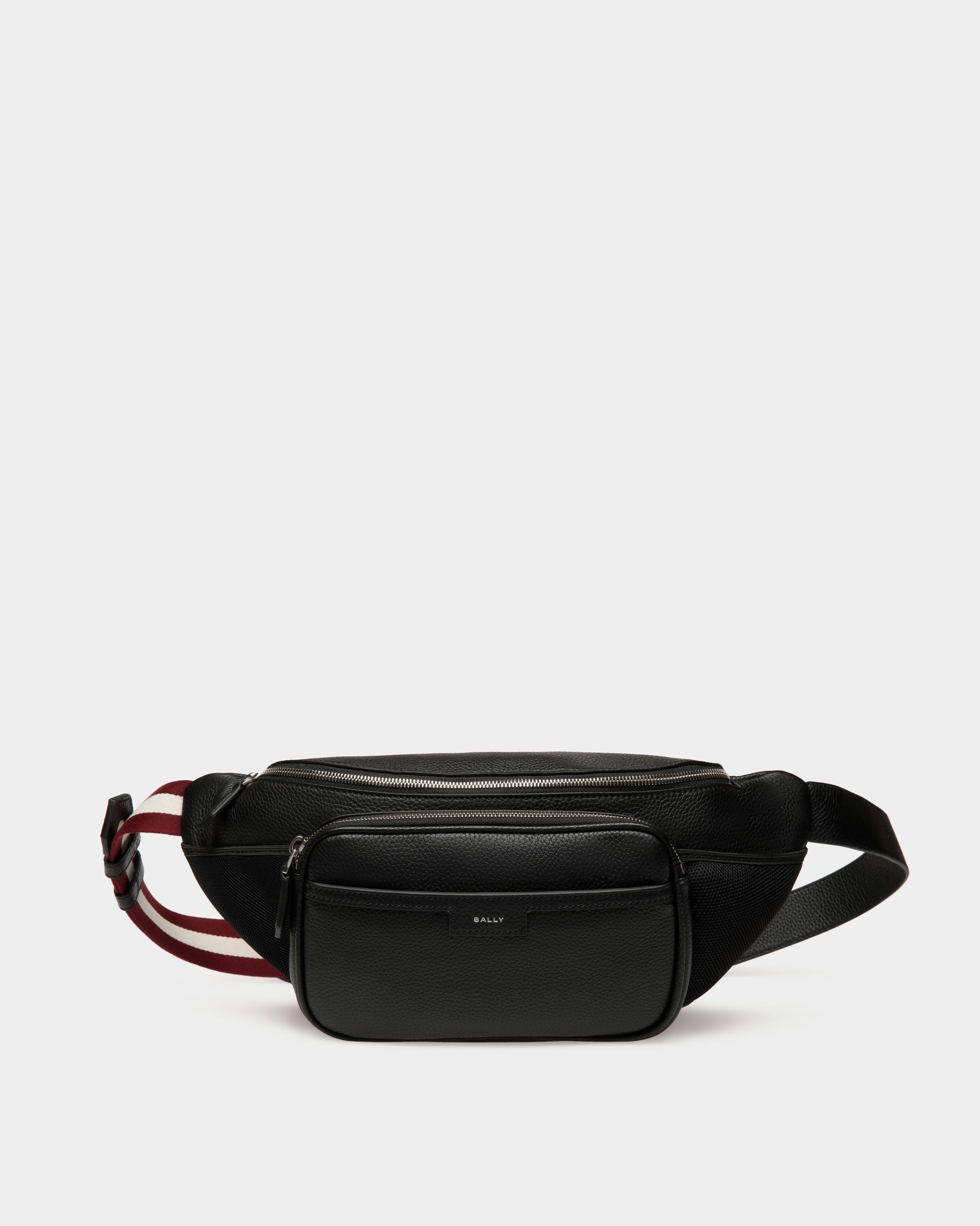 Code Belt Bag in Black Grained Leather - Men's - Bally - 01