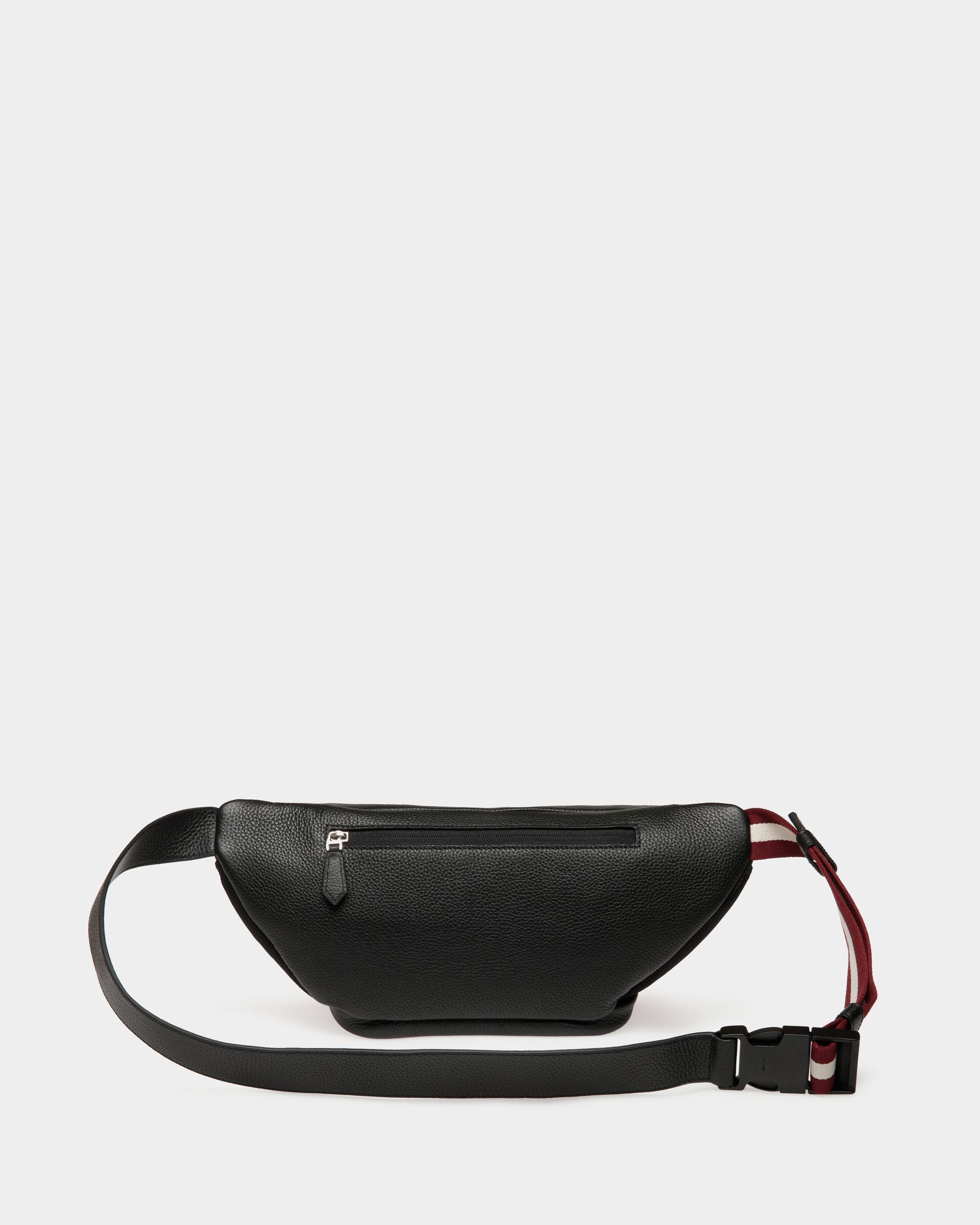 Code Belt Bag in Black Grained Leather - Men's - Bally - 02
