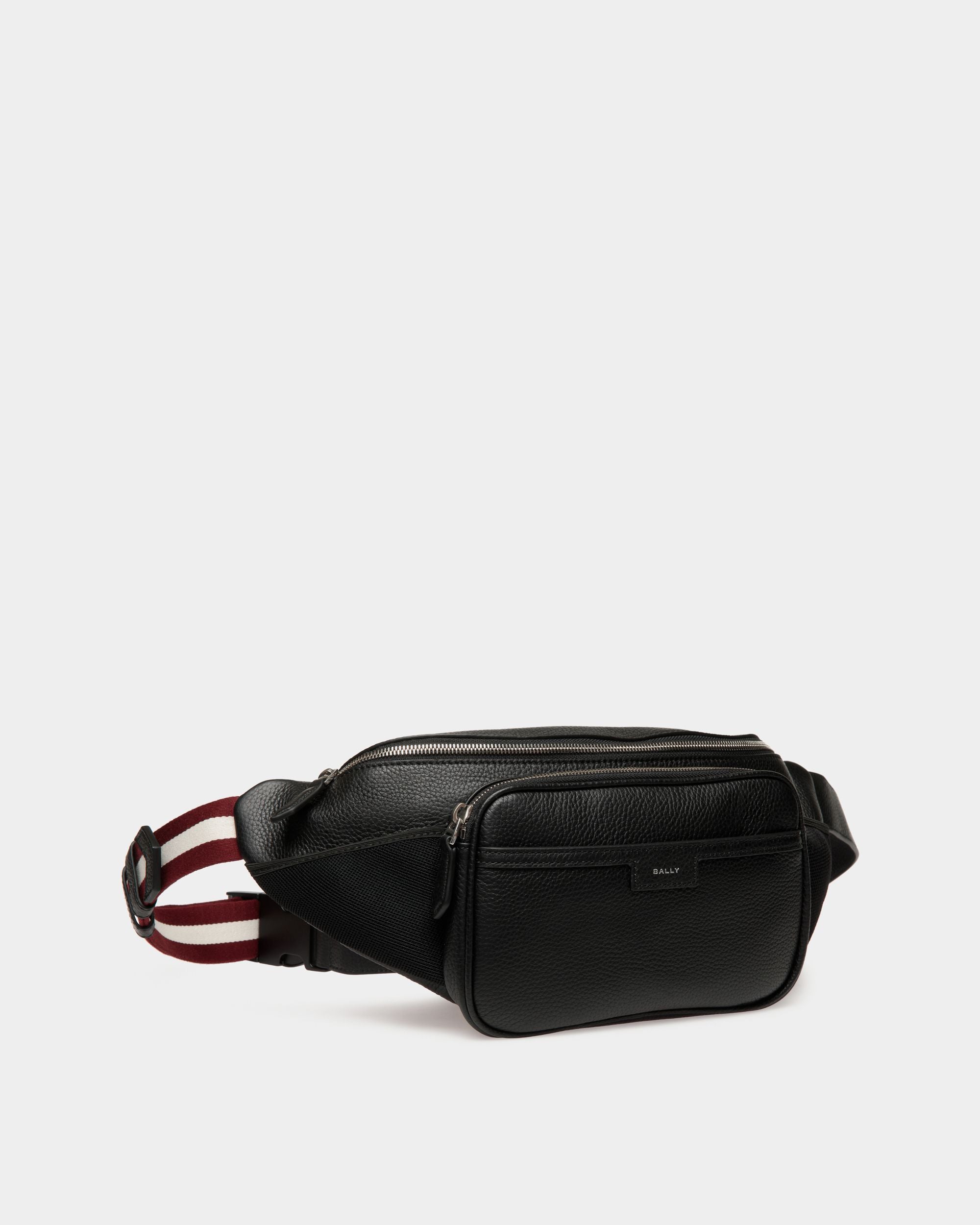 Code Belt Bag in Black Grained Leather - Men's - Bally - 03