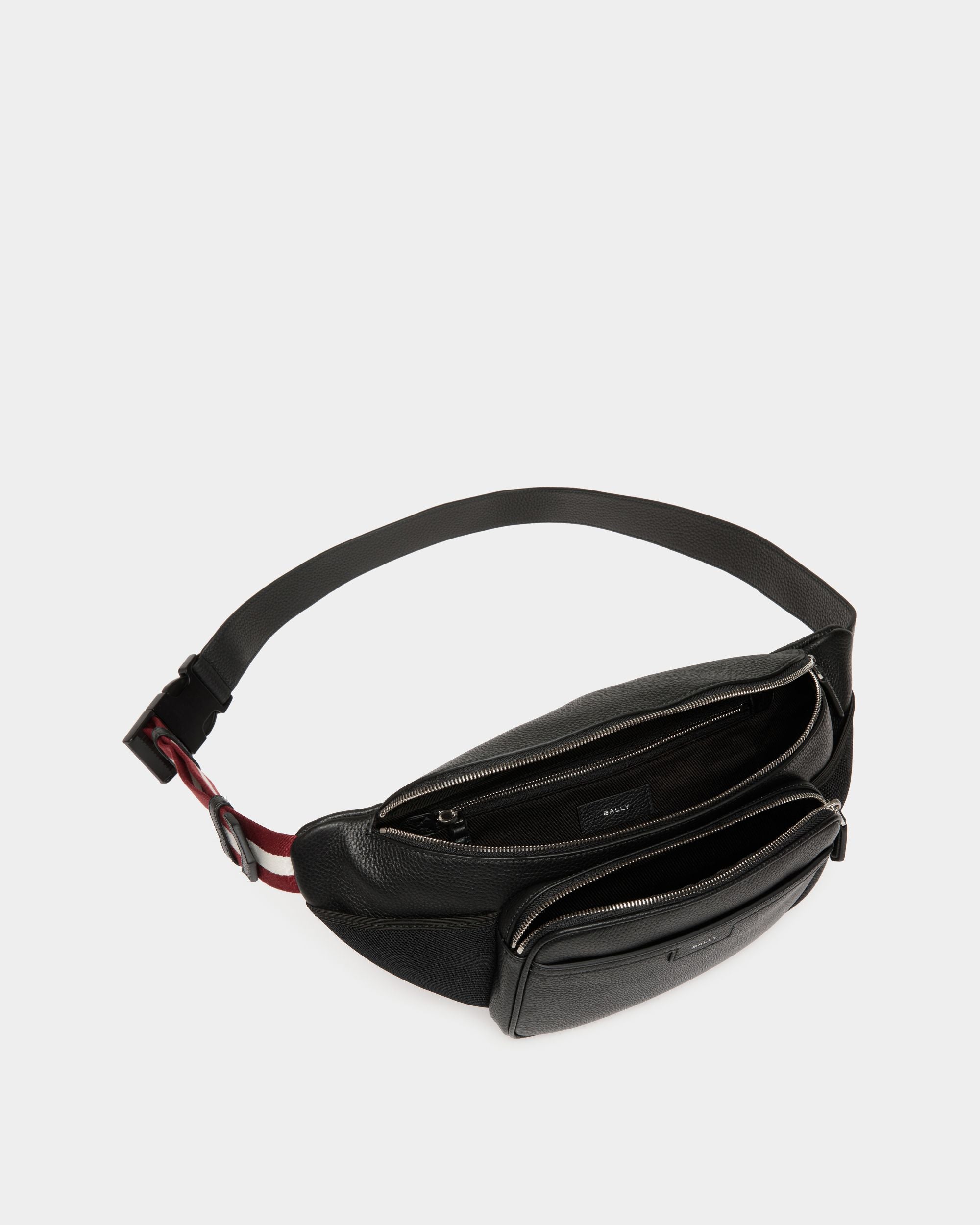 Code Belt Bag in Black Grained Leather - Men's - Bally - 04