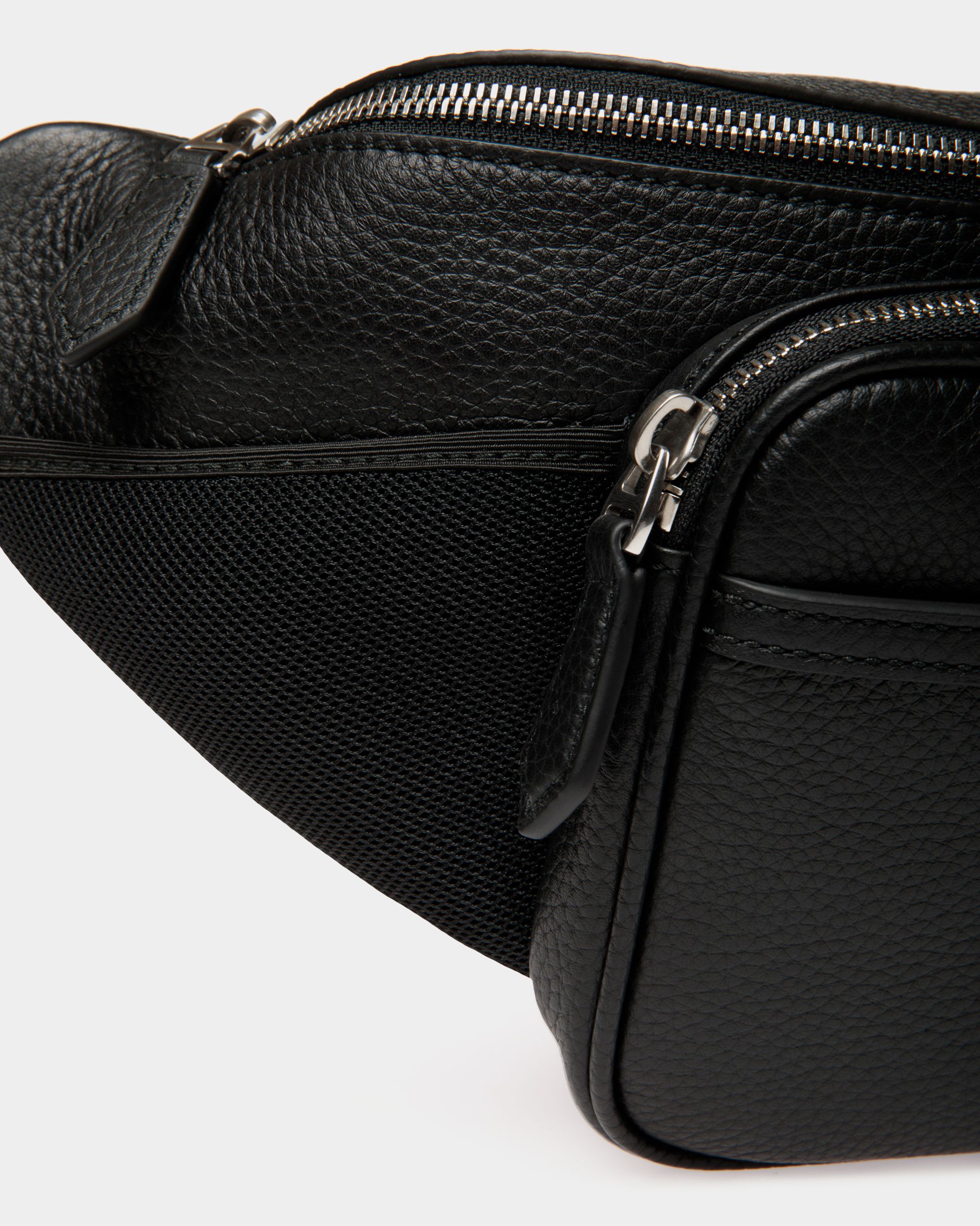 Code Belt Bag in Black Grained Leather - Men's - Bally - 05