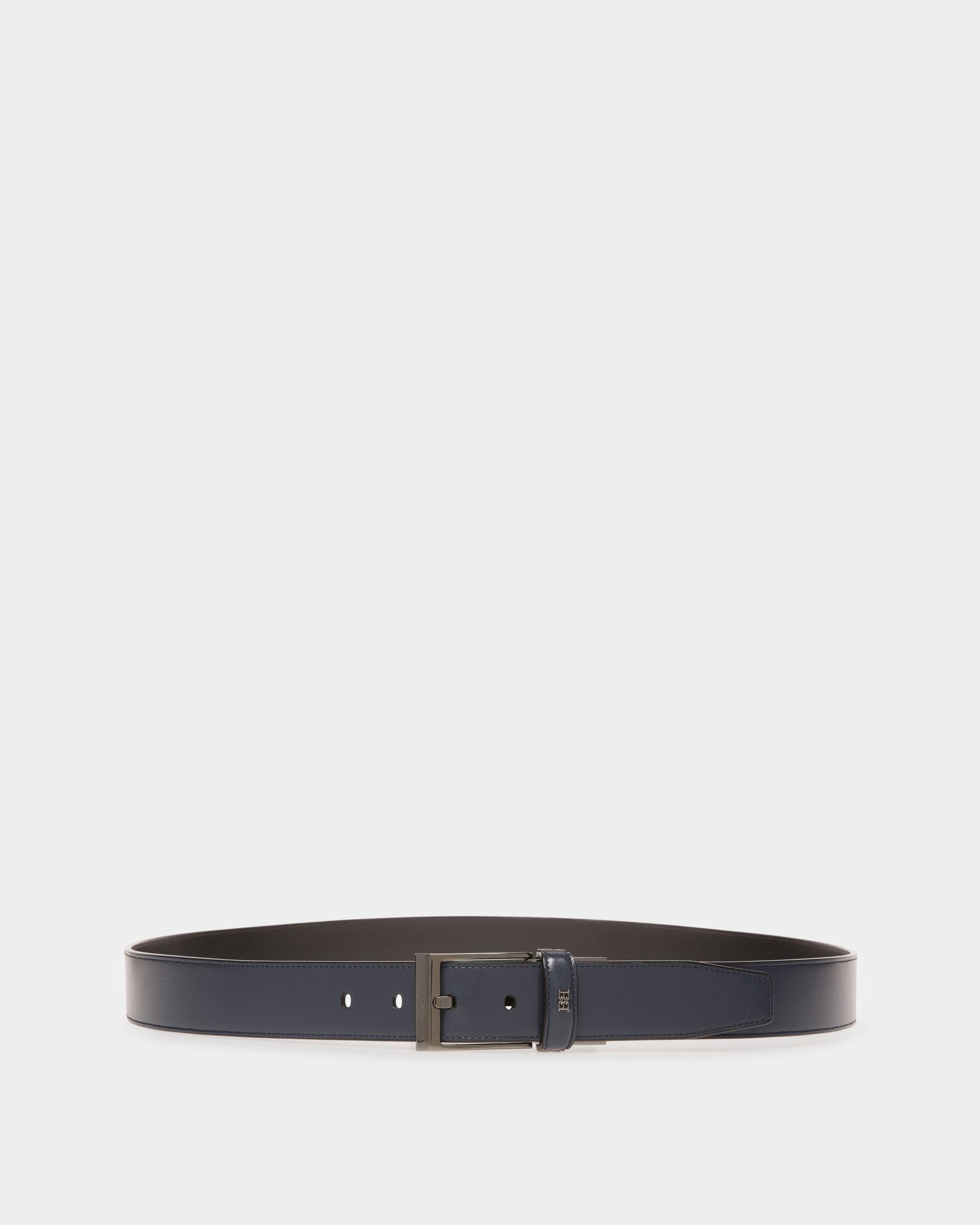 Shiff Leather 35mm Belt In Navy And Black - Men's - Bally - 01