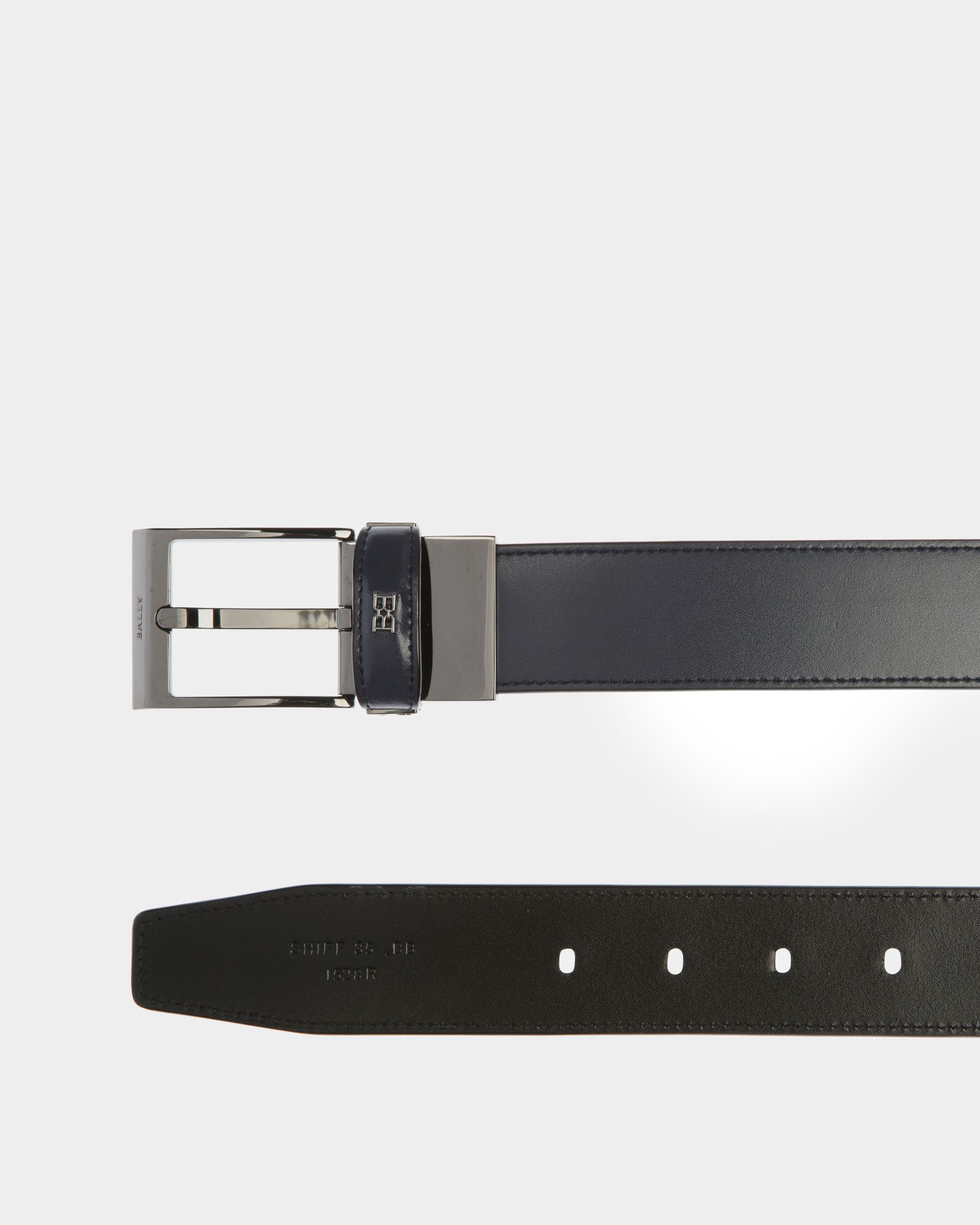 Shiff Leather 35mm Belt In Navy And Black - Men's - Bally - 02