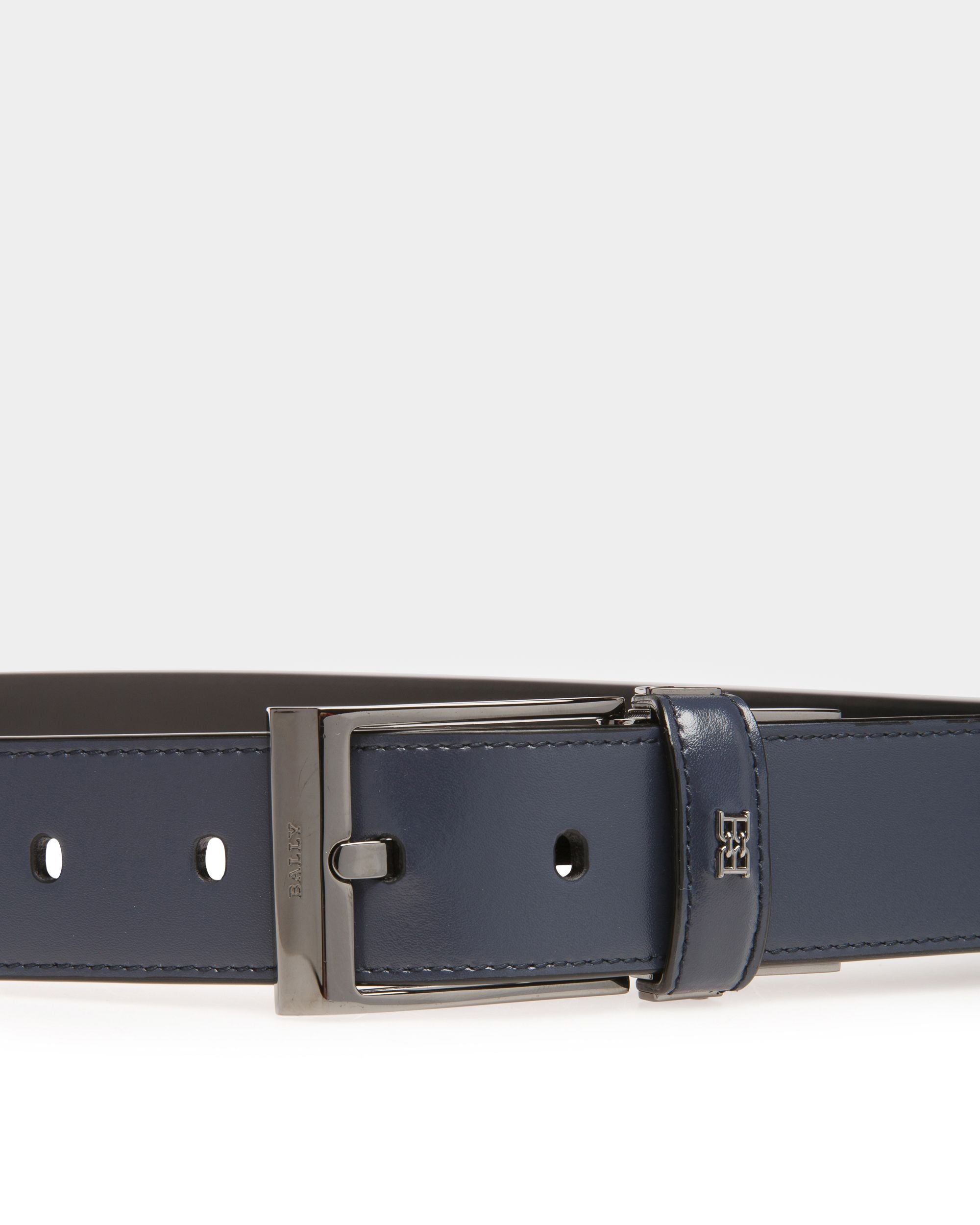Shiff Leather 35mm Belt In Navy And Black - Men's - Bally - 03