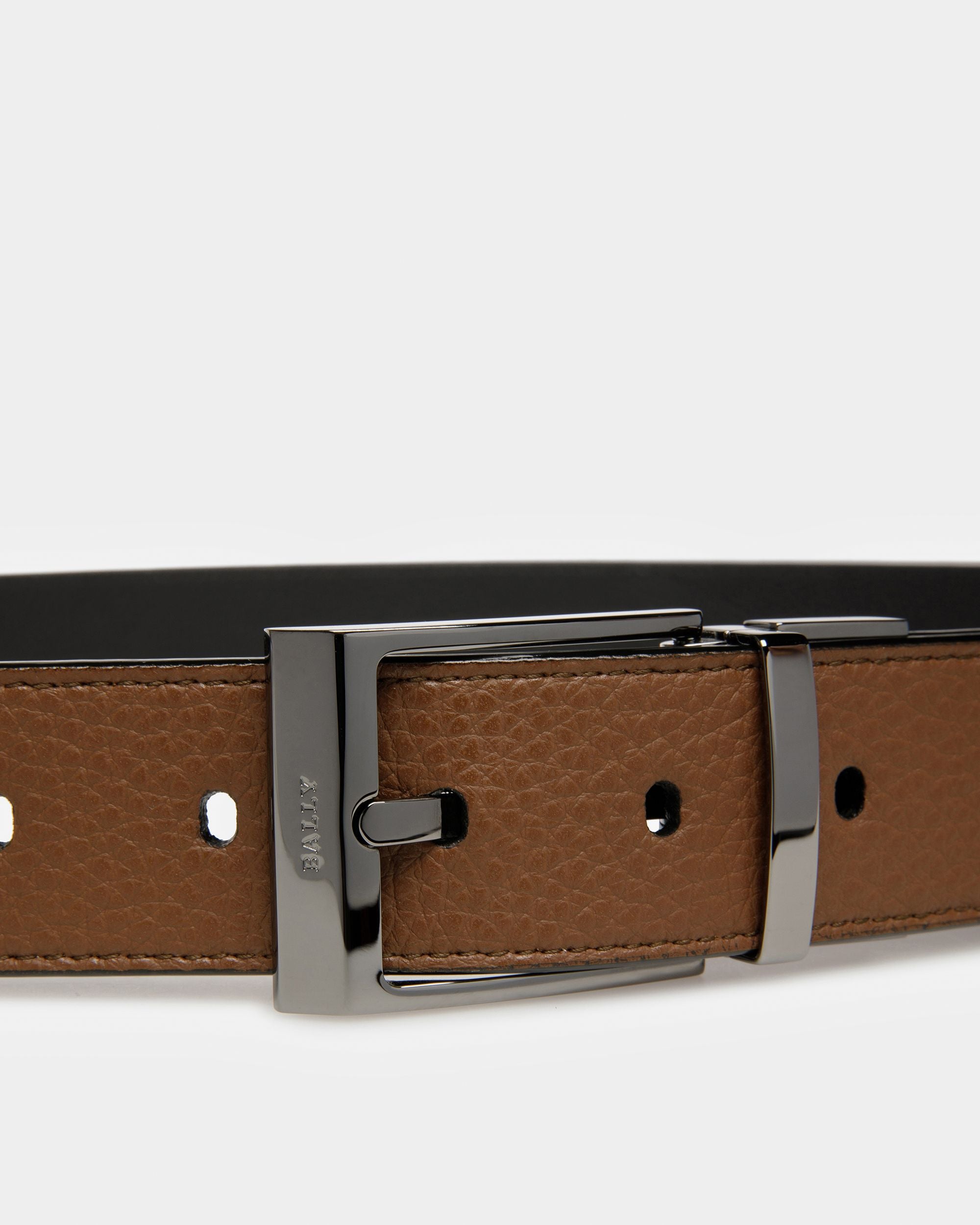 Shiff Leather Belt In Brown And Black - Men's - Bally - 03