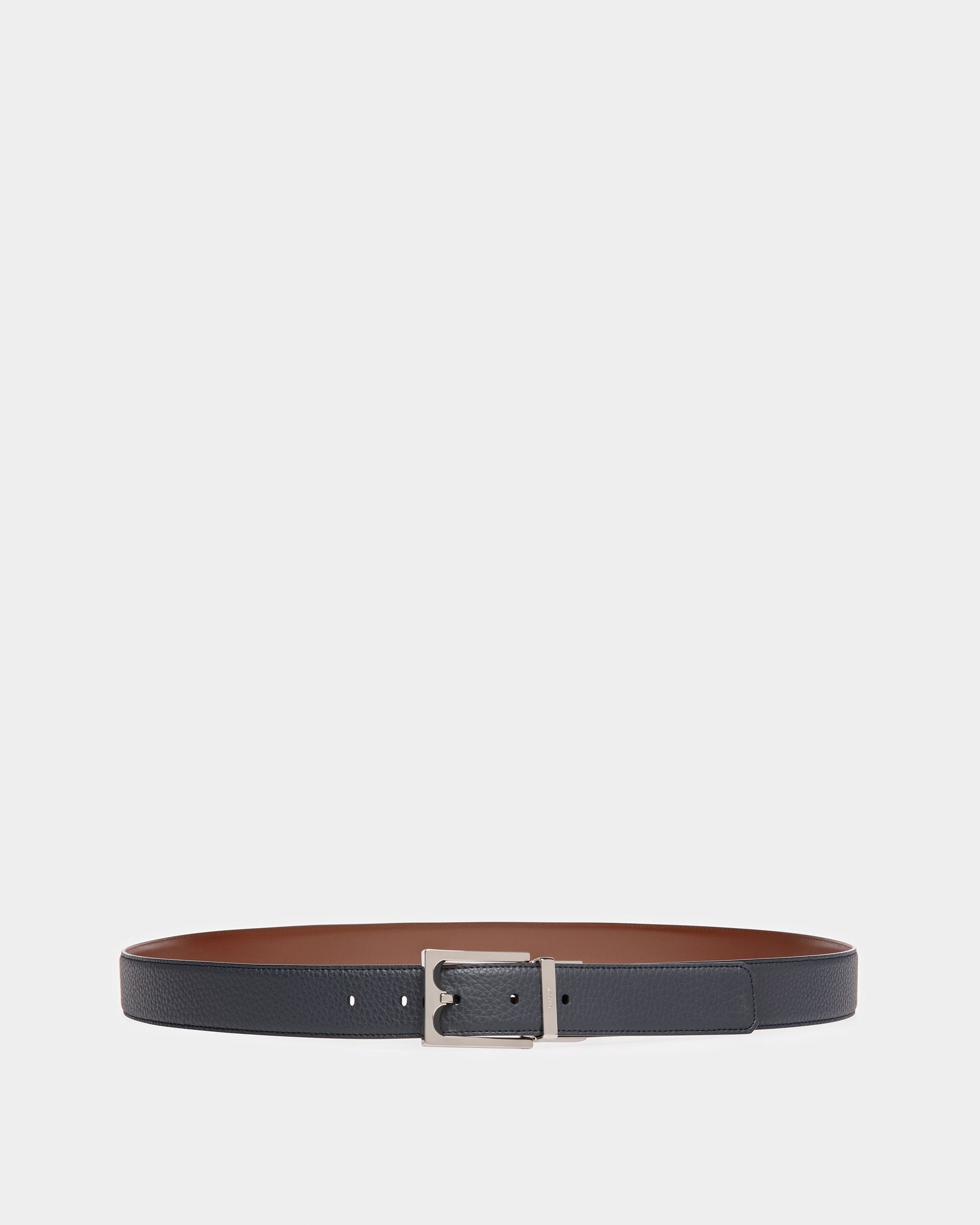Belmond Leather Belt In Midnight Blue And Brown - Men's - Bally - 01
