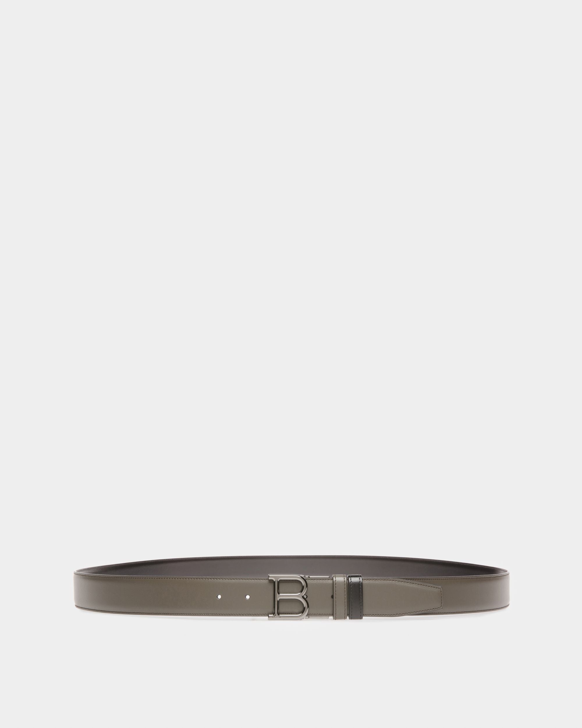 B Leather 35Mm Belt In Army Green & Black - Men's - Bally - 01