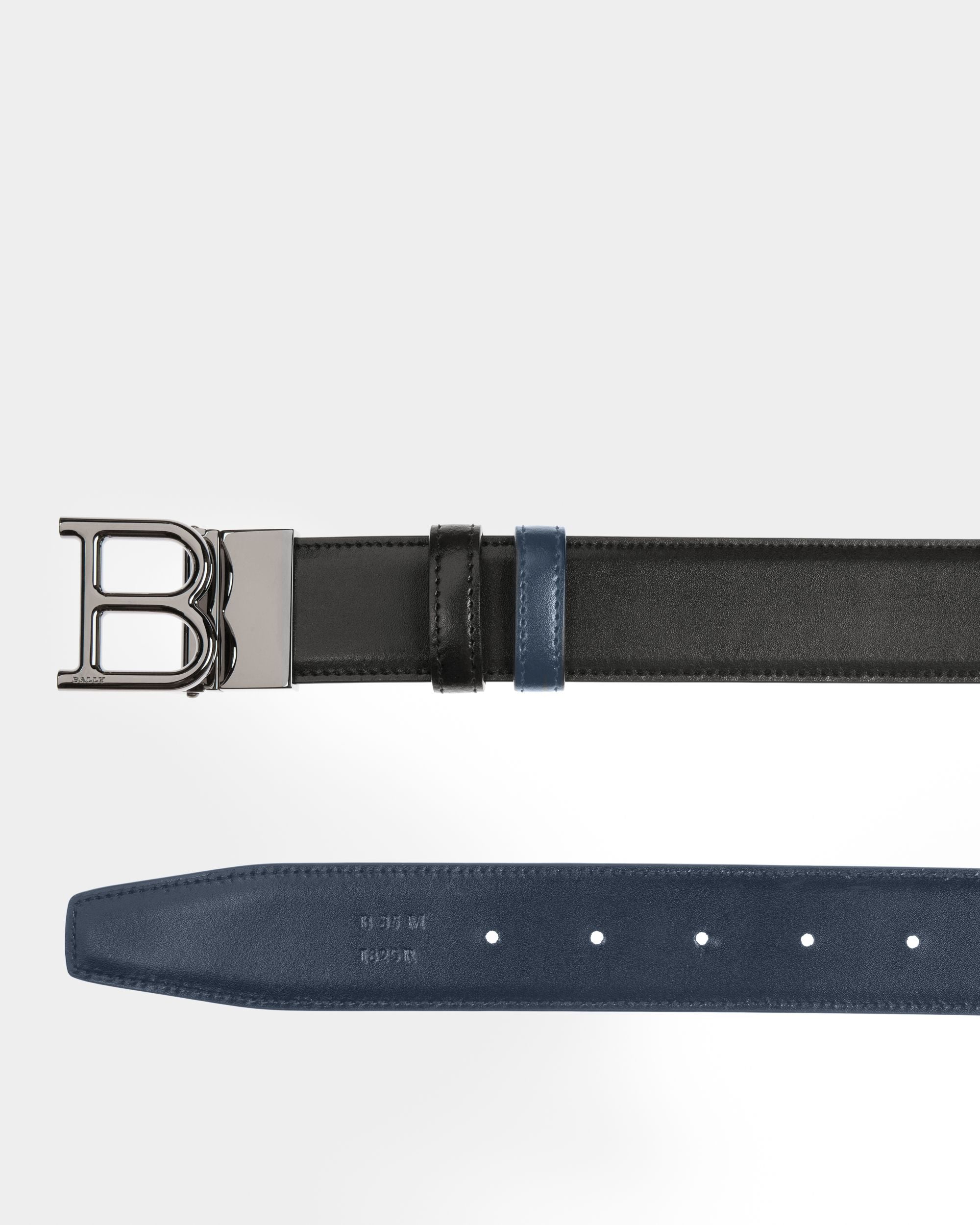 B Buckle Leather 35Mm Belt In Black & Navy - Men's - Bally - 02