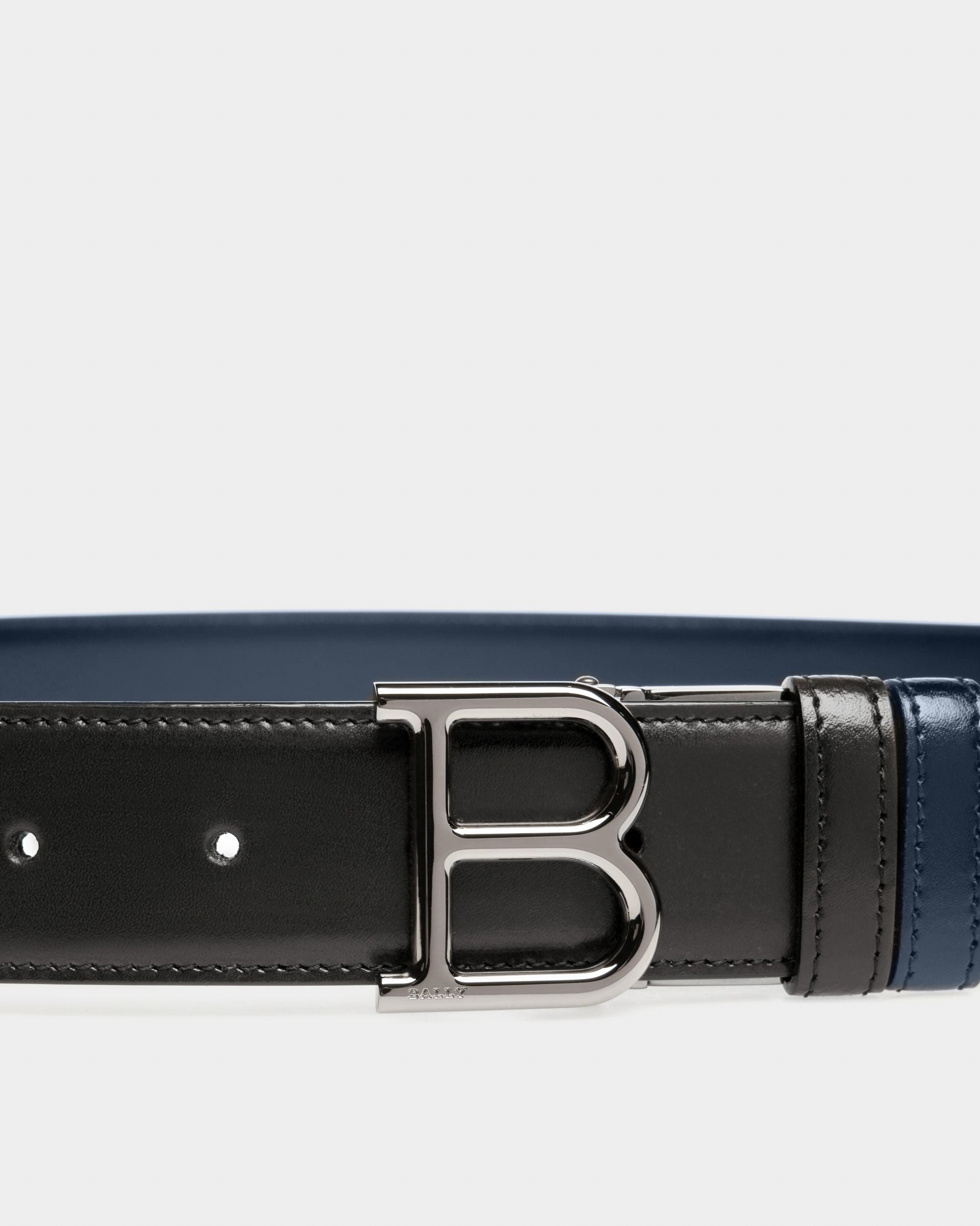 B Buckle Leather 35Mm Belt In Black & Navy - Men's - Bally - 03