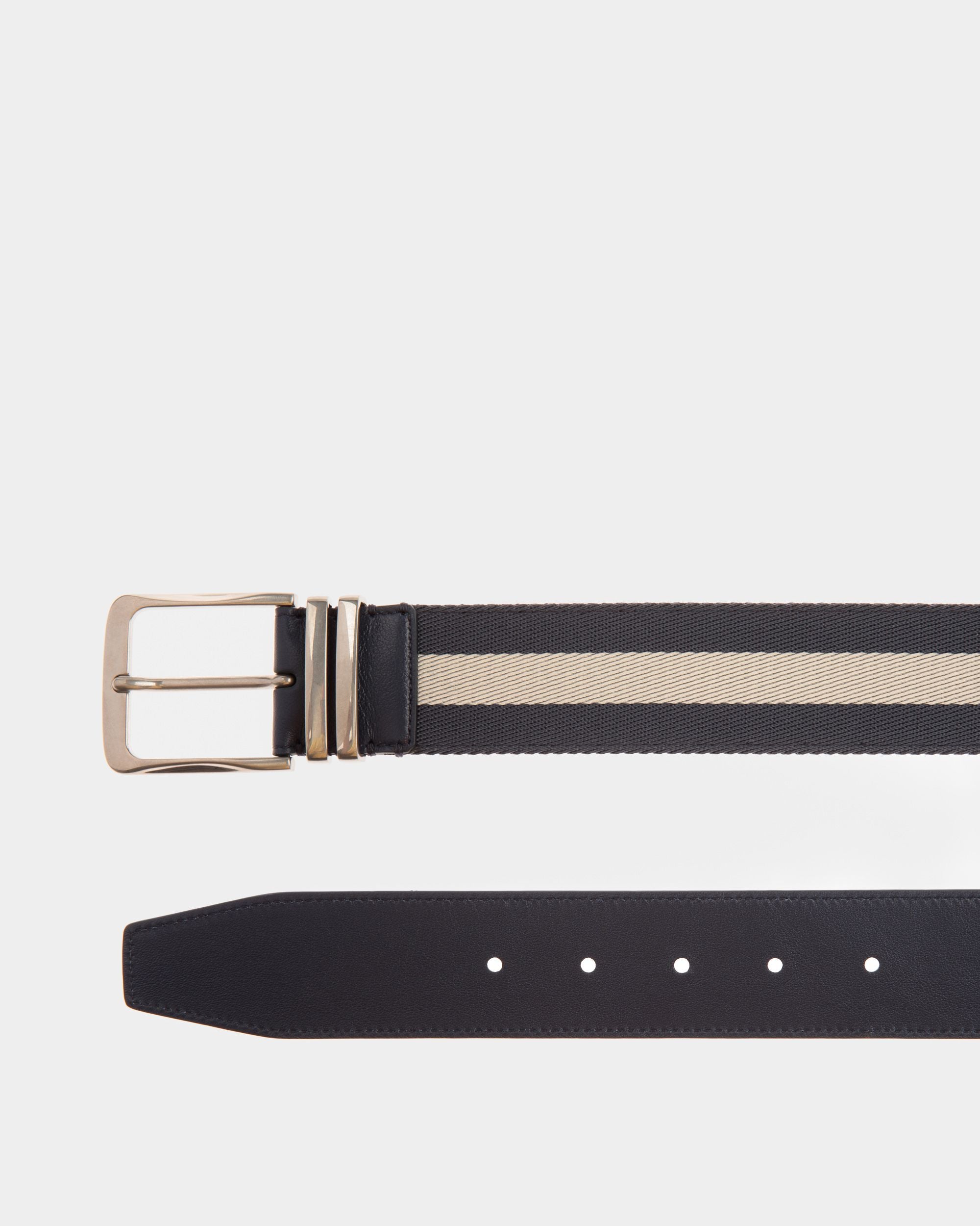 Casual Fixed 40mm Belt In Marine Fabric And Leather - Men's - Bally - 02