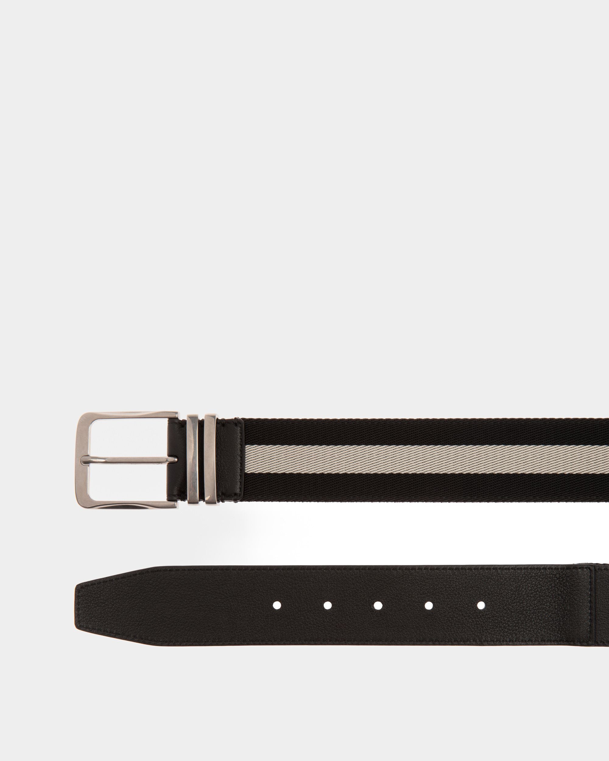 Casual Fixed 40mm Belt In Black Fabric And Leather - Men's - Bally - 02