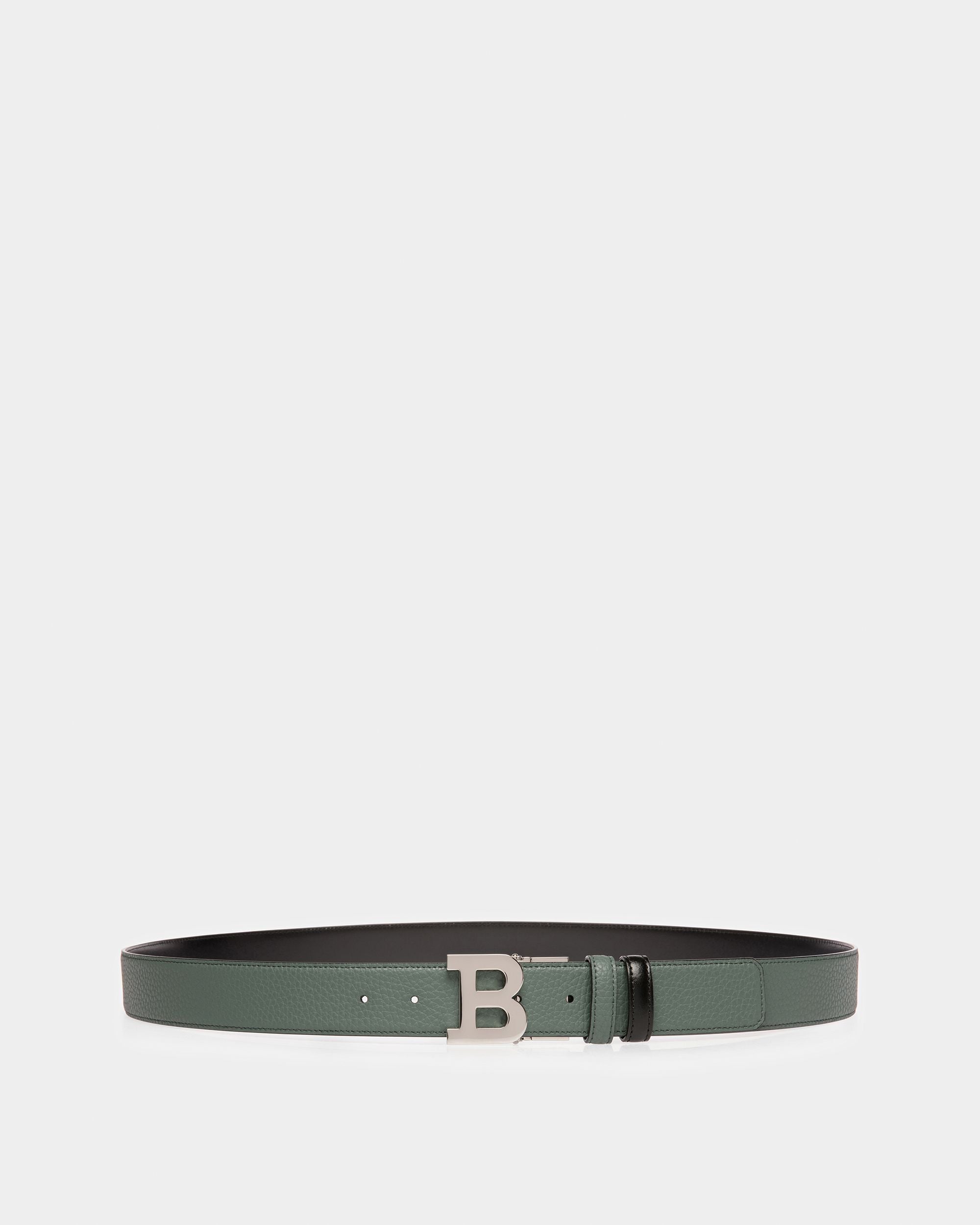 B Buckle Leather Belt In Sage And Black - Men's - Bally - 01
