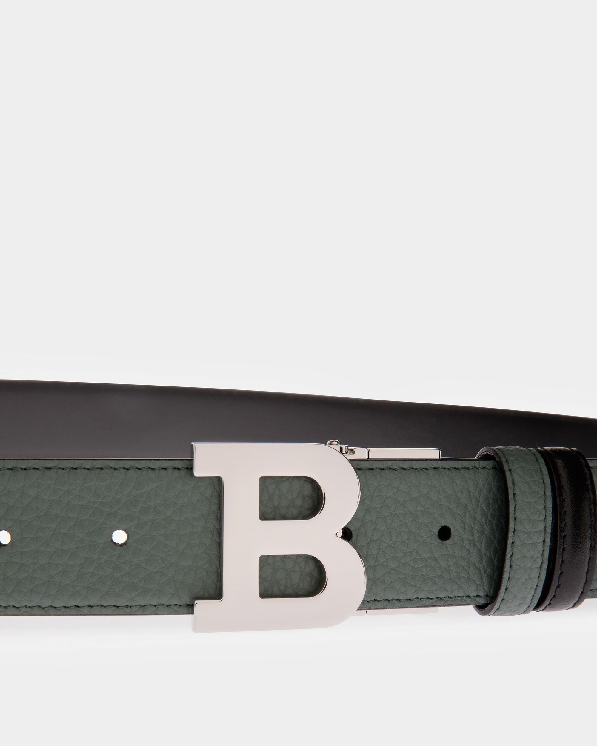 B Buckle Leather Belt In Sage And Black - Men's - Bally - 02