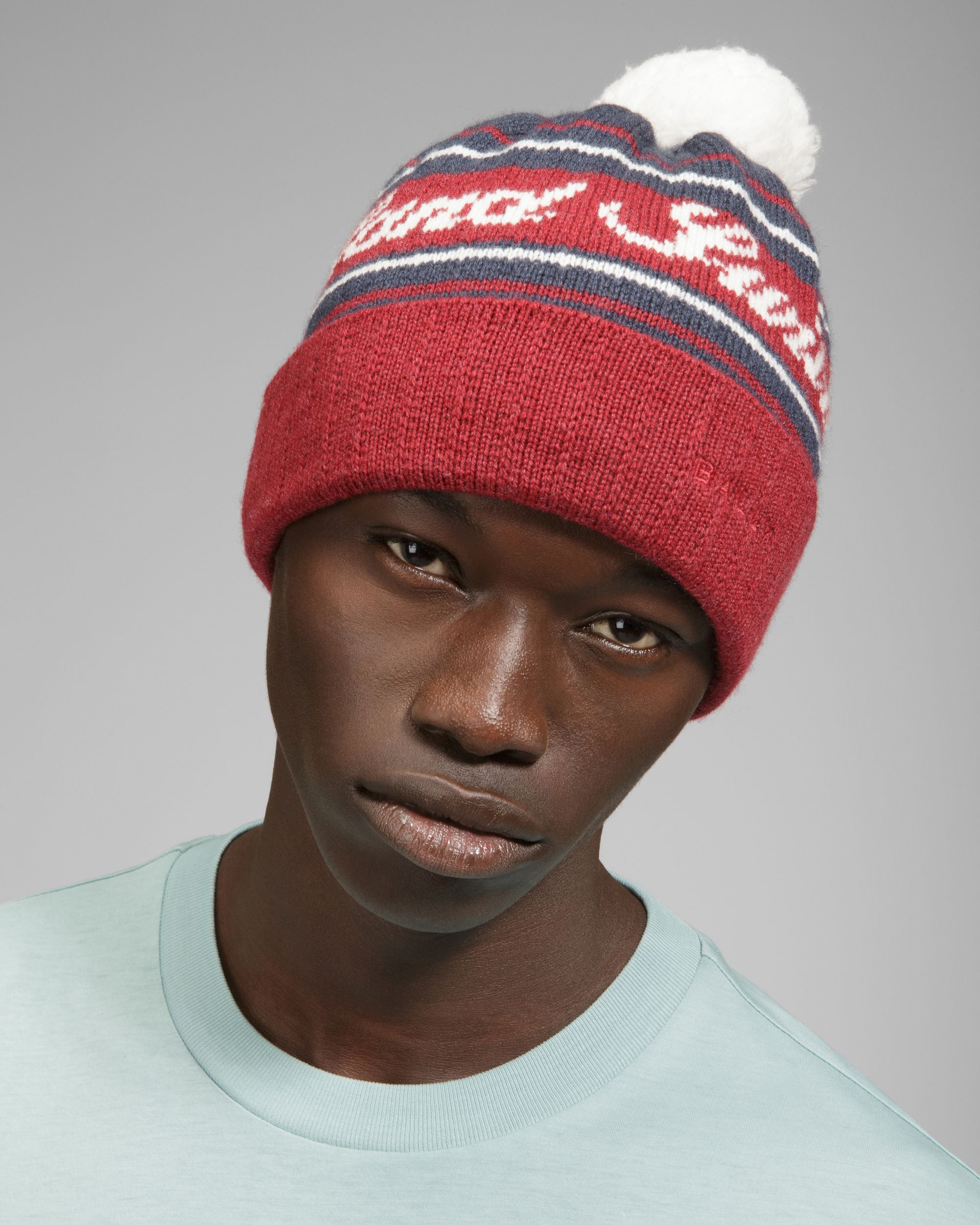 Wool Jacquard Hat In Red & Navy - Men's - Bally - 03
